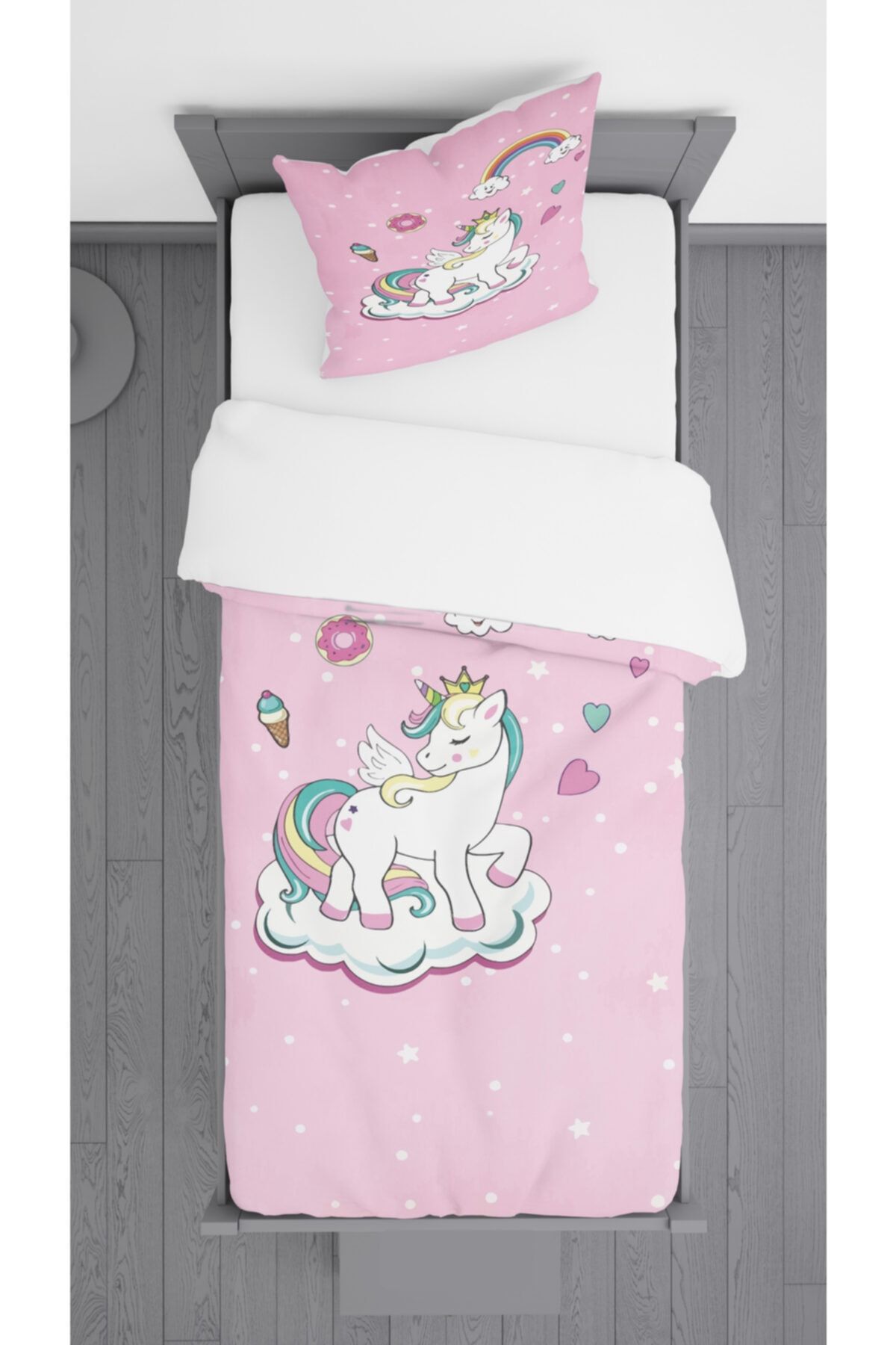 Ziu Kids Unicorn Desenli Süet Dokulu Dekoratif Yatak Örtüsü Ve Yastık Kılıfı 140x220