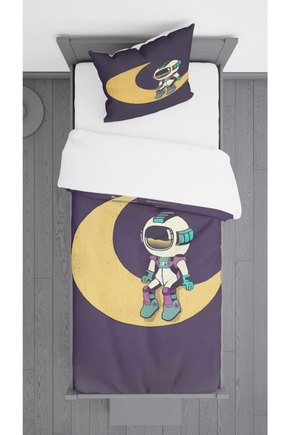 Ziu Kids Aayda Astronot Desenli Süet Dokulu Dekoratif Yatak Örtüsü Ve Yastık Kılıfı 140x220