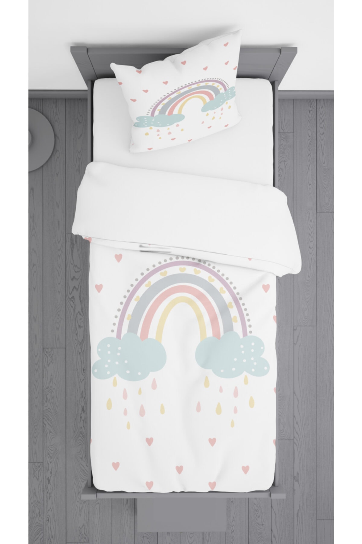 Ziu Kids Gökkuşağı Desenli Süet Dokulu Dekoratif Yatak Örtüsü Ve Yastık Kılıfı 140x220