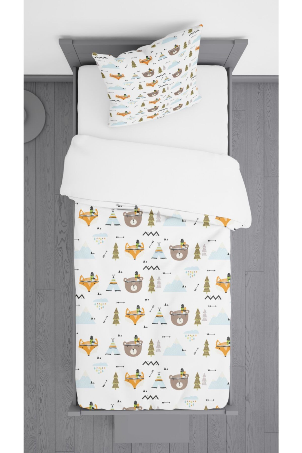 Ziu Kids Çadırlı Orman Hayvanları Desenli Süet Dokulu Dekoratif Yatak Örtüsü Ve Yastık Kılıfı 140x220