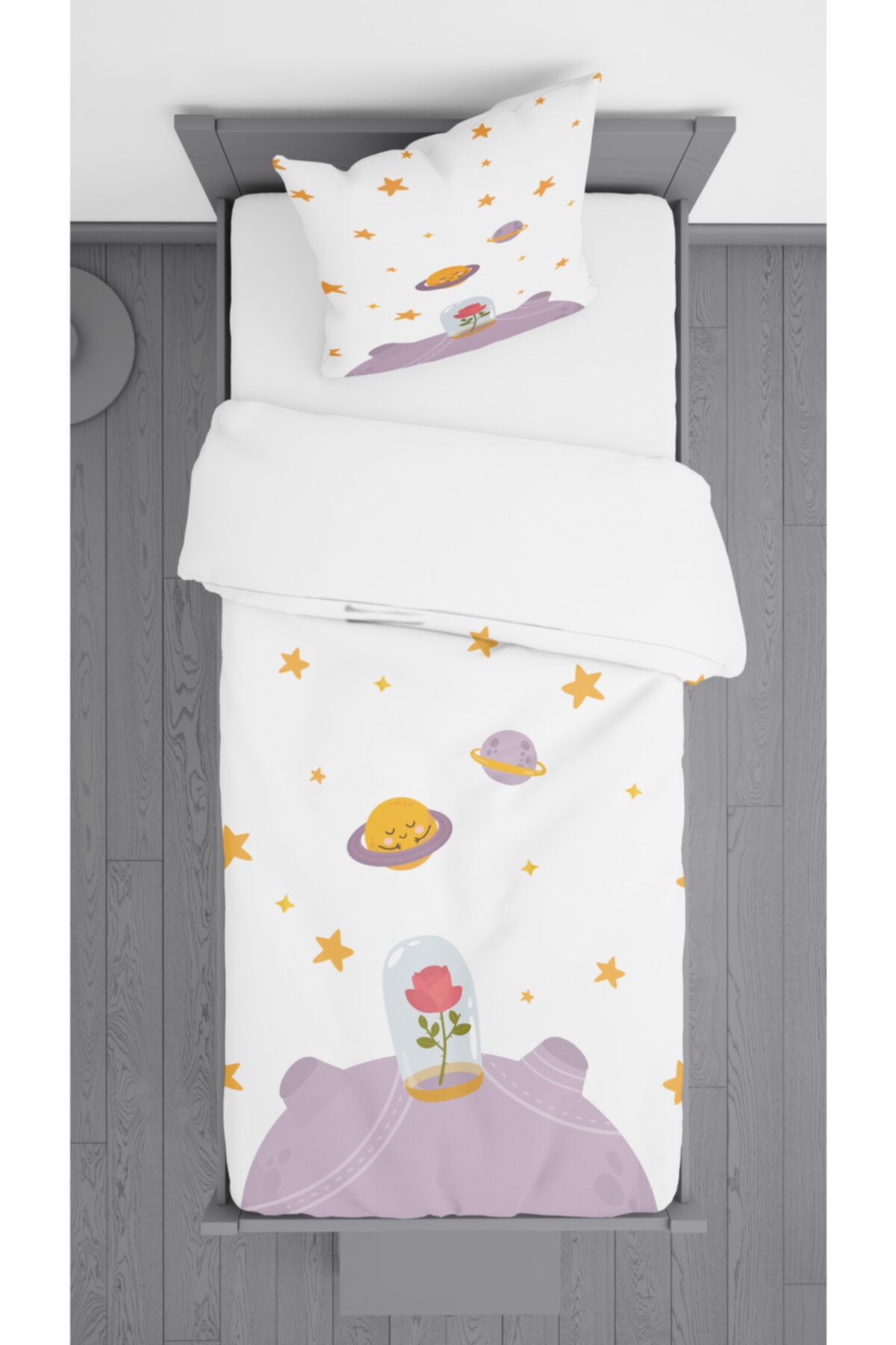 Ziu Kids Yıldızlı Uzay Yolu Desenli Süet Dokulu Dekoratif Yatak Örtüsü Ve Yastık Kılıfı 140x220