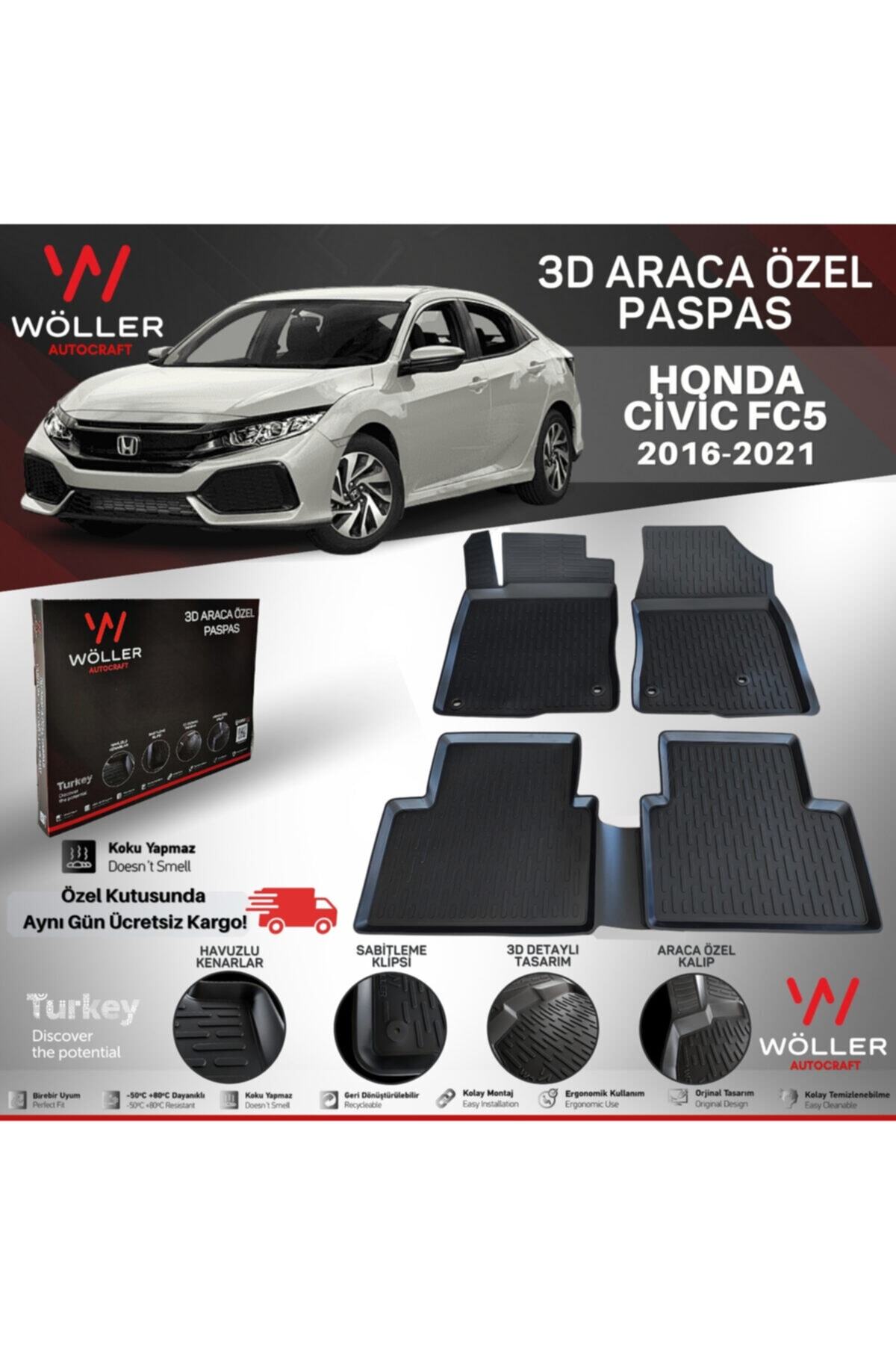 wöller Honda Civic Fc5 Paspas 2016 2021 Arası 3d Havuzlu Paspas
