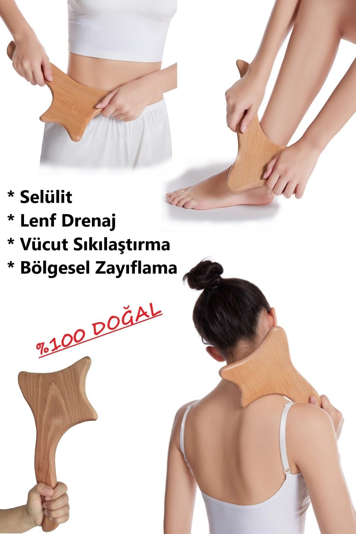 3 Selülit Giderici Sıkılaştırıcı Zayıflatıcı Lenf Drenaj % 100 Doğal Ahşap Masaj Aleti El Yapımı