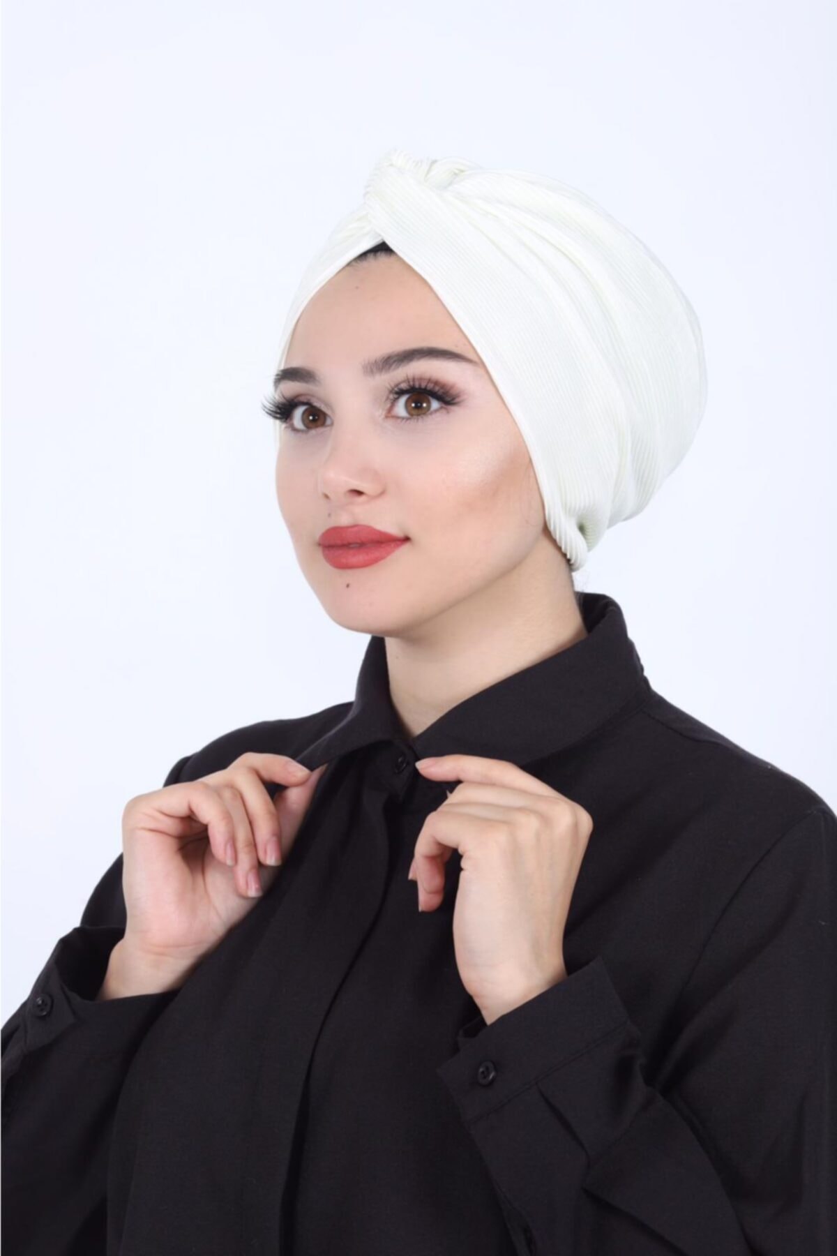 Mursen Bone Şal Hazır Tesettür Giyim Piliseli Hazır Düğüm Bone Ekru(kadın Tesettür Giyim)