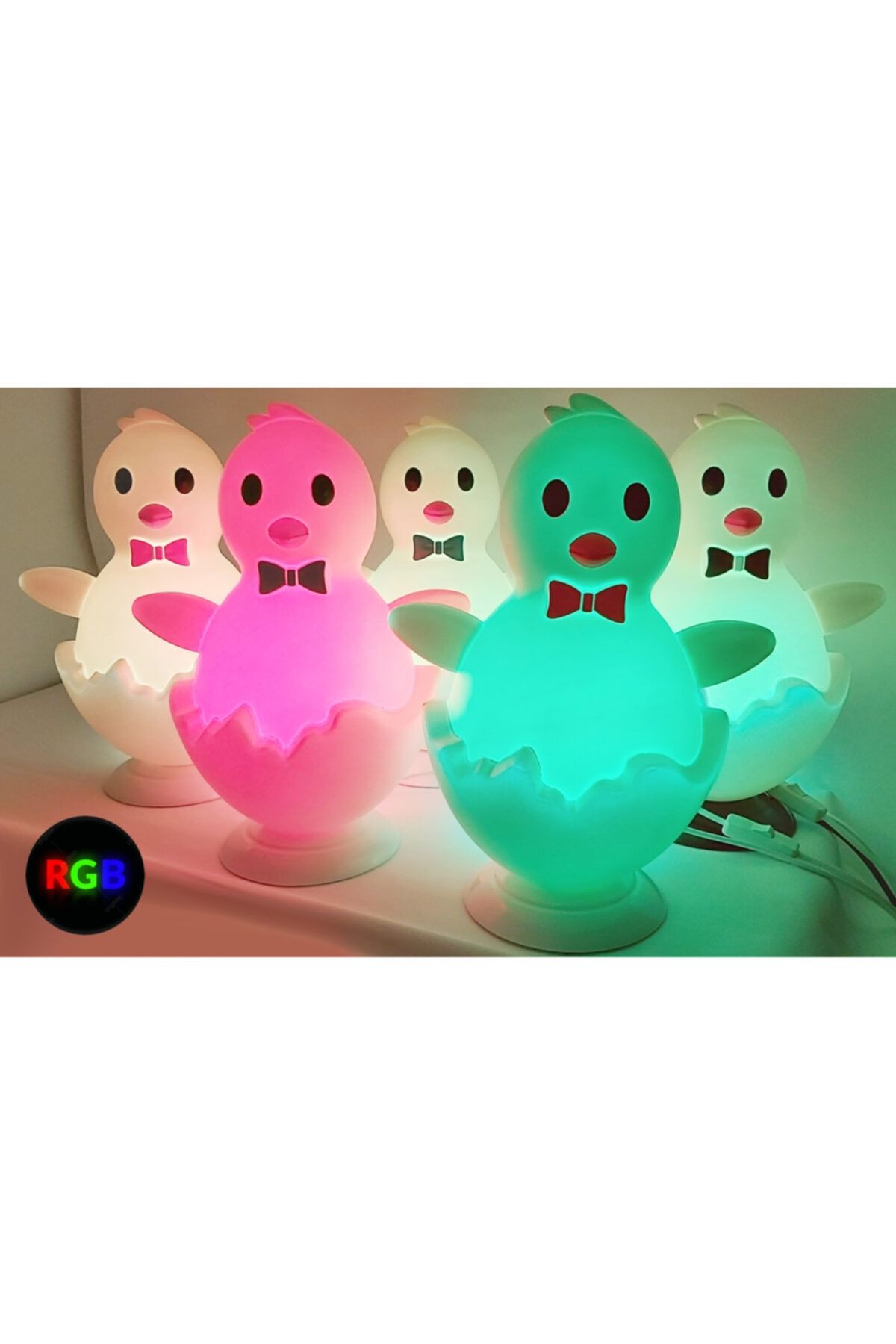 uyuMamy Çocuk Genç Bebek Odası  Masa Lambası 3d Civcivli Baby Shower Aydınlatma Rgb Kumandalı Mor Papyon