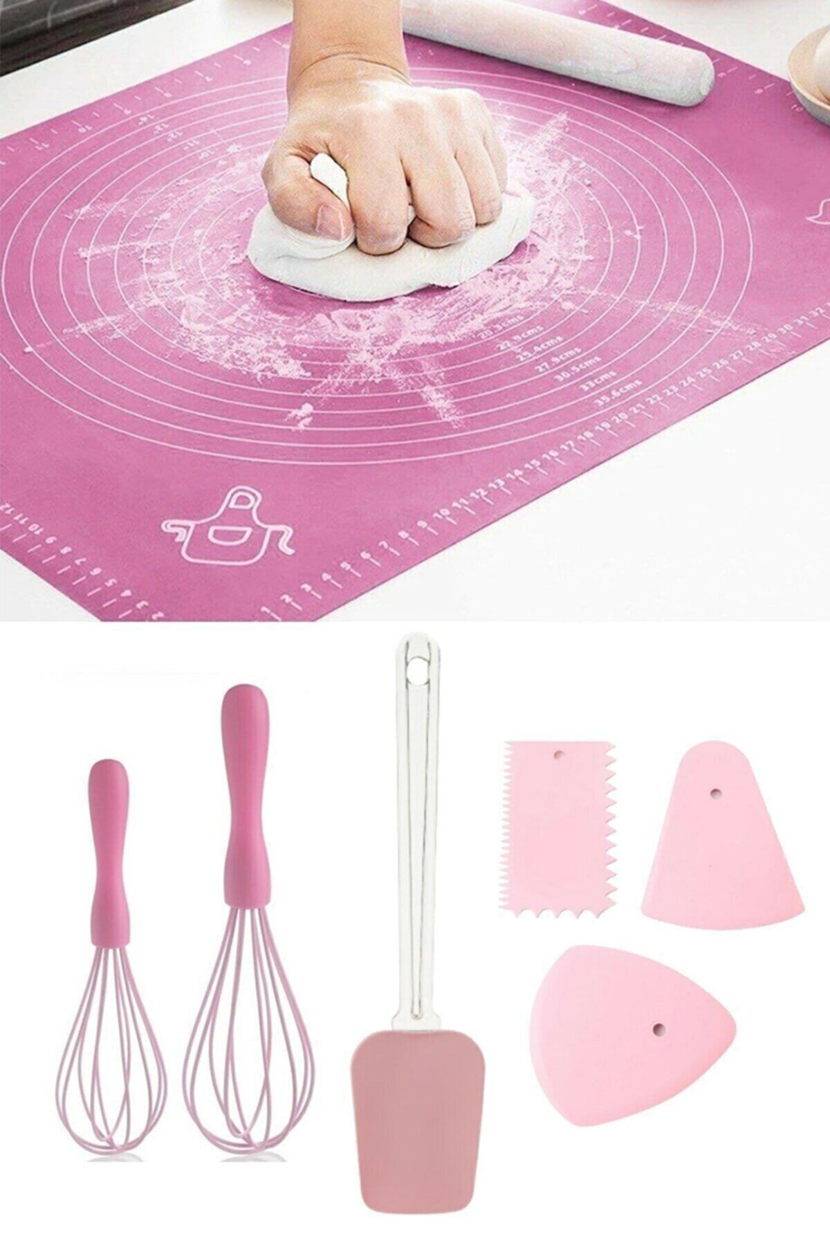 Homerest Silikon Hamur Açma Matı, 2'li Çırpıcı, Maxi Spatula Ve 3'lü Kazıyıcı Seti