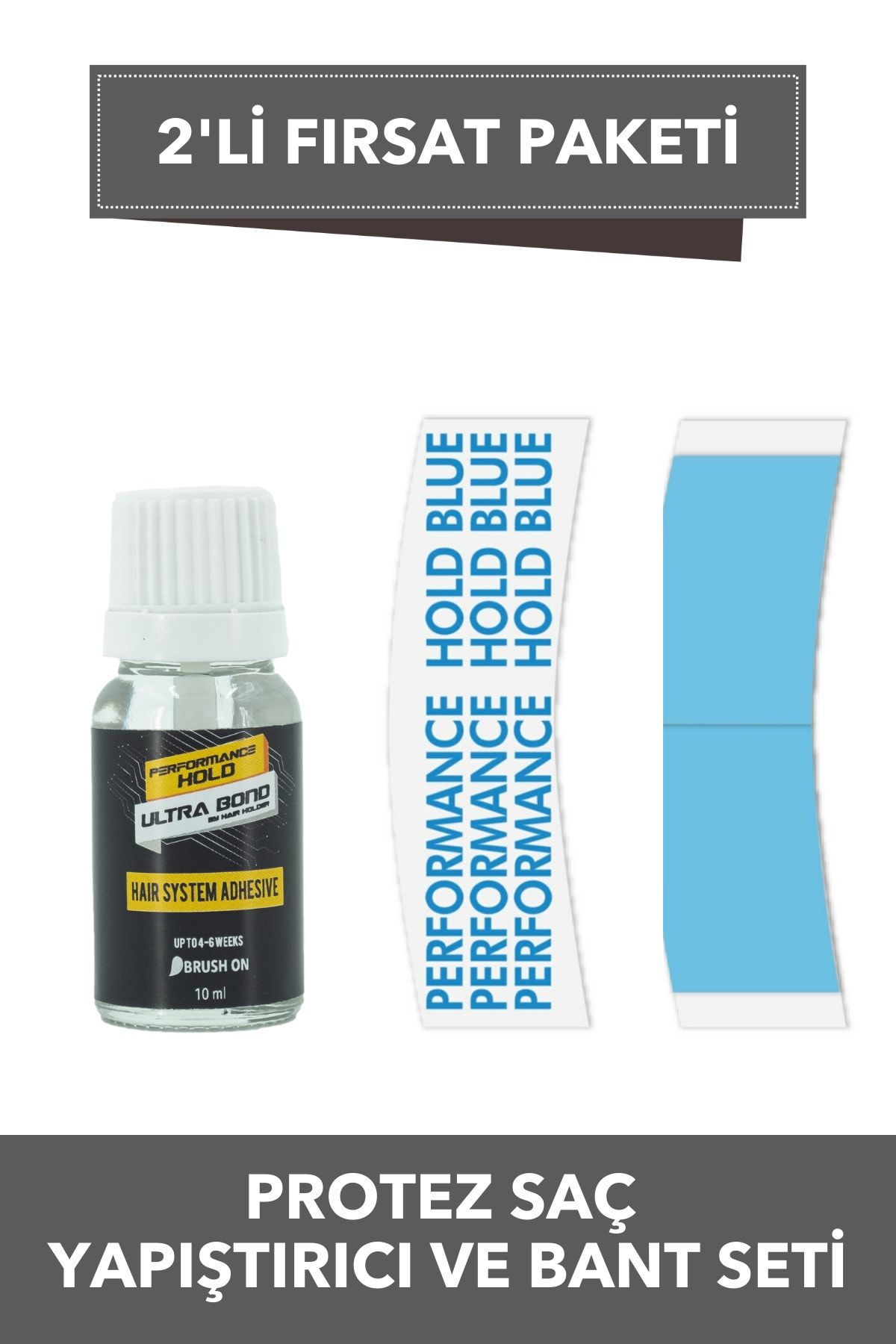 Performance Hold Ultra Bond Protez Saç Yapıştırıcı 10ml & Blue Mavi Protez Saç Bandı 36 Adet Oval