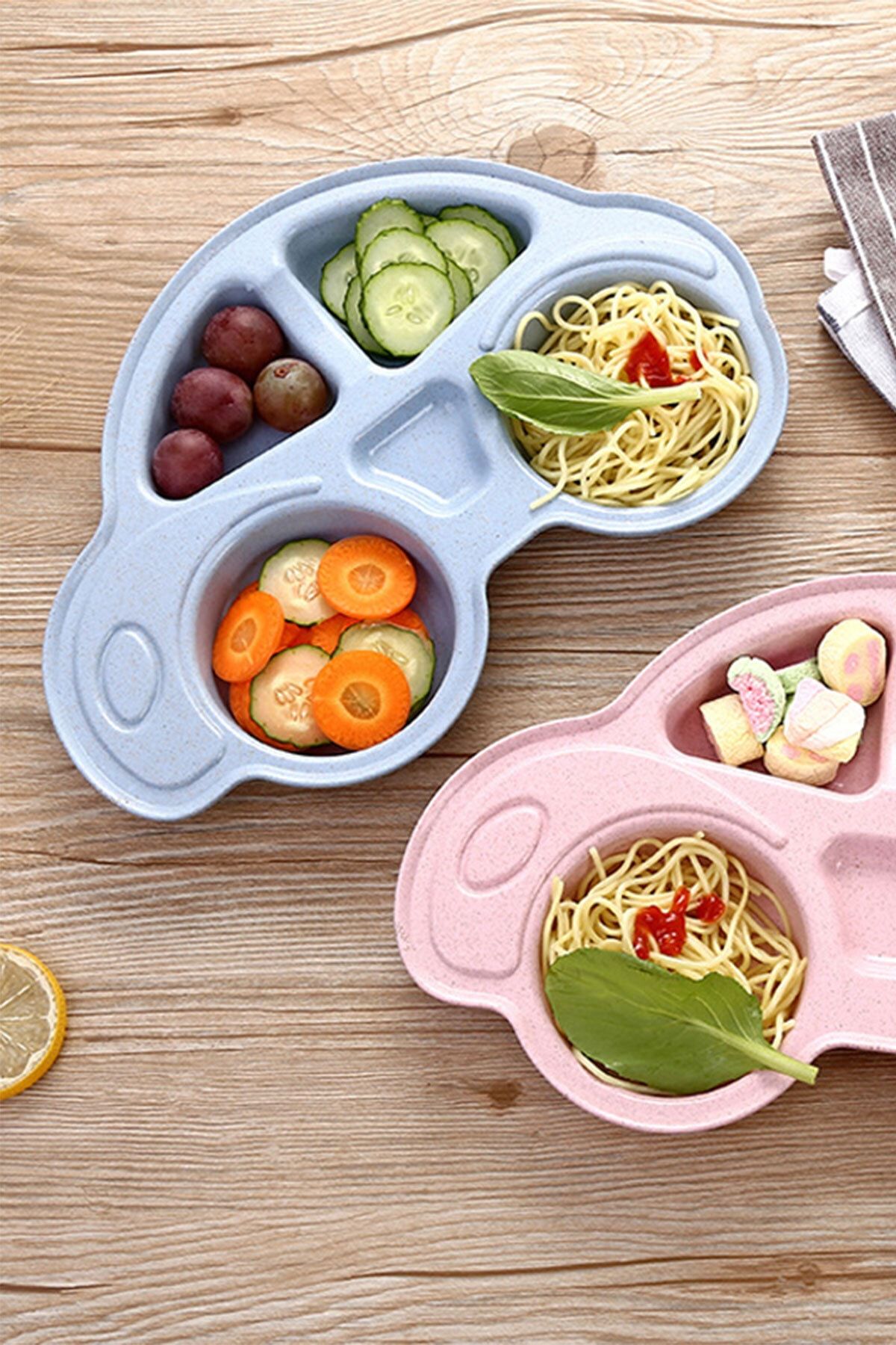 FERHOME Bebek Mama Tabağı Seti Bölmeli Araba Model Çocuk Kahvaltı Yemek Takımı