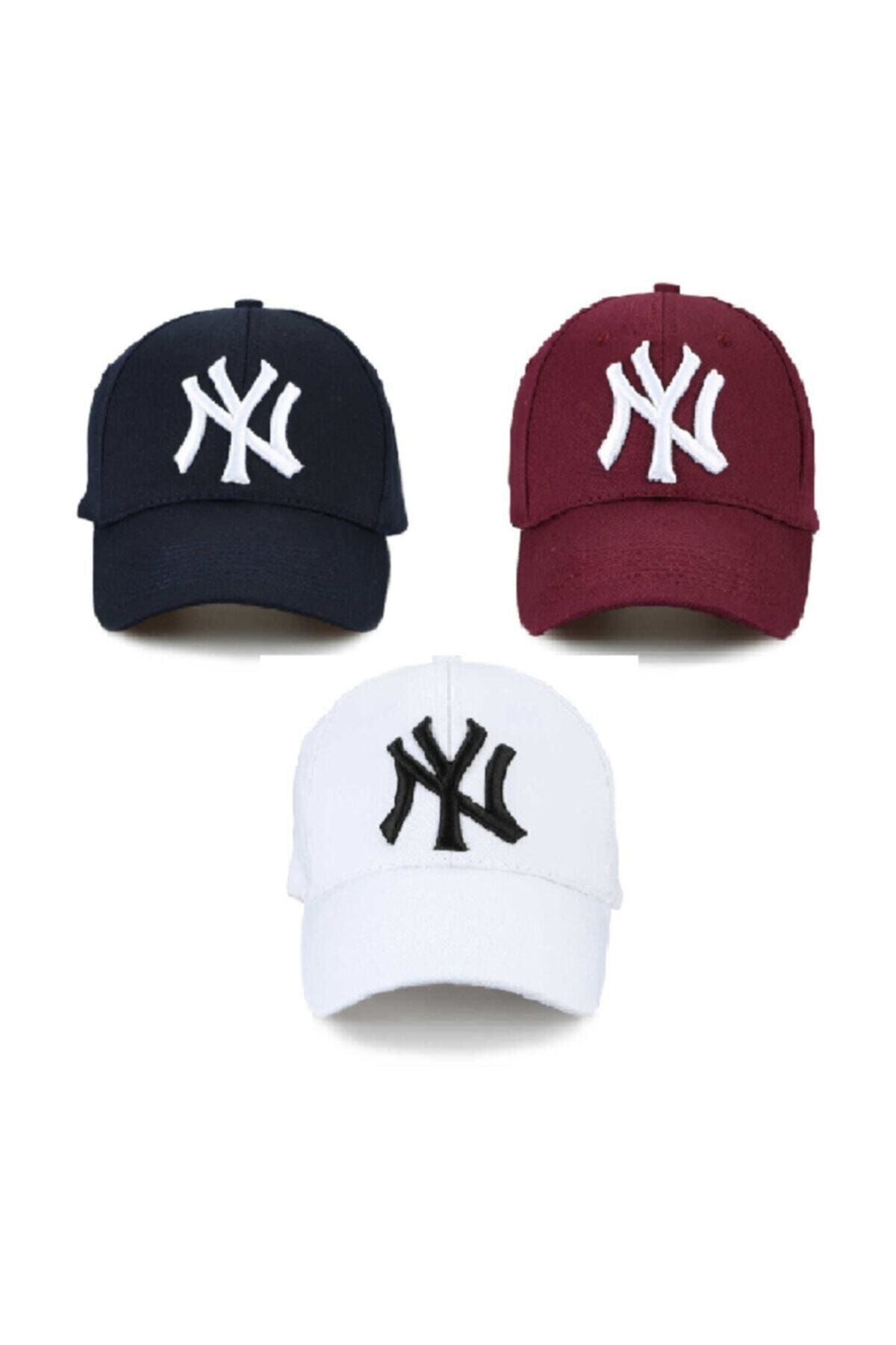 NY Trend Ny New York Şapka Unisex 3 Lü Set Lacivert Bordo Beyaz