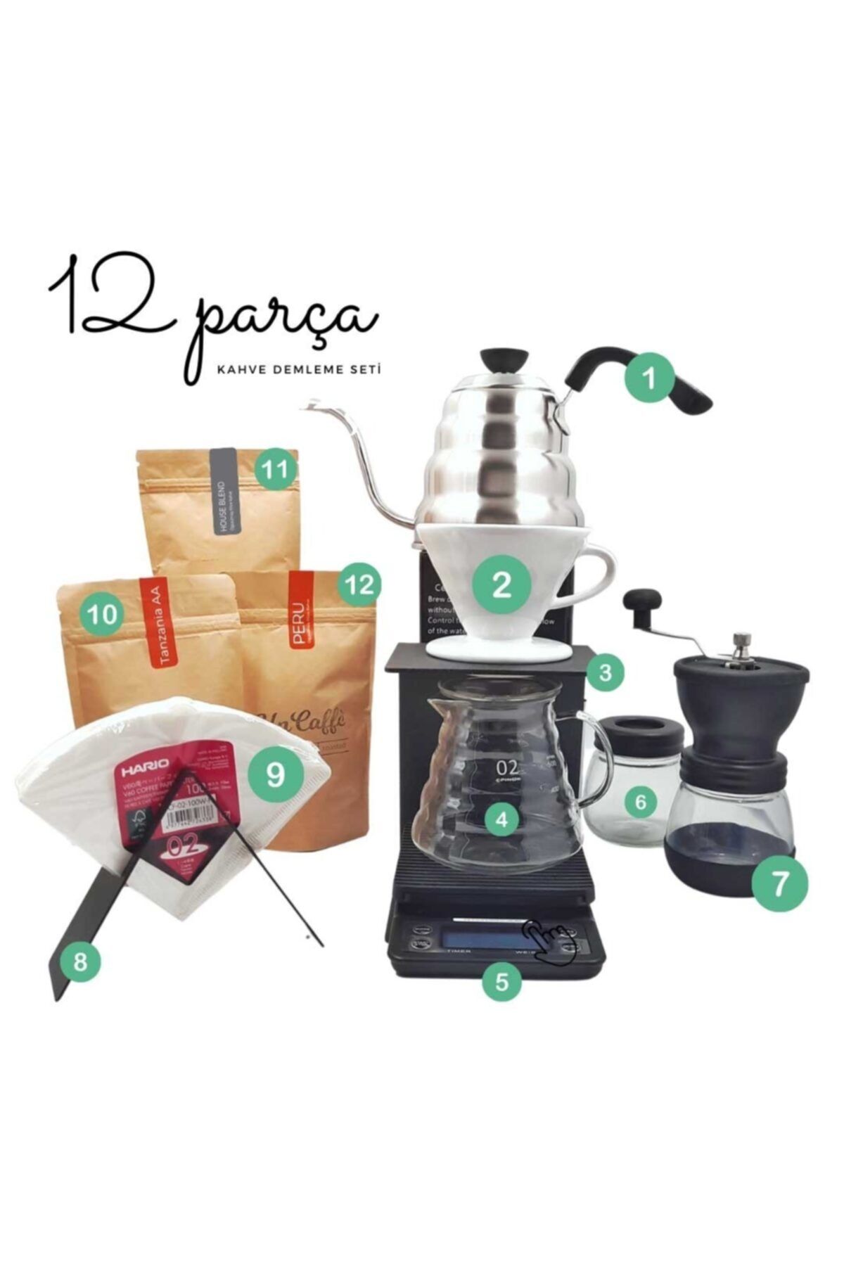 Un Caffe Profesyonel V60 Kahve Demleme Seti 12 Parça
