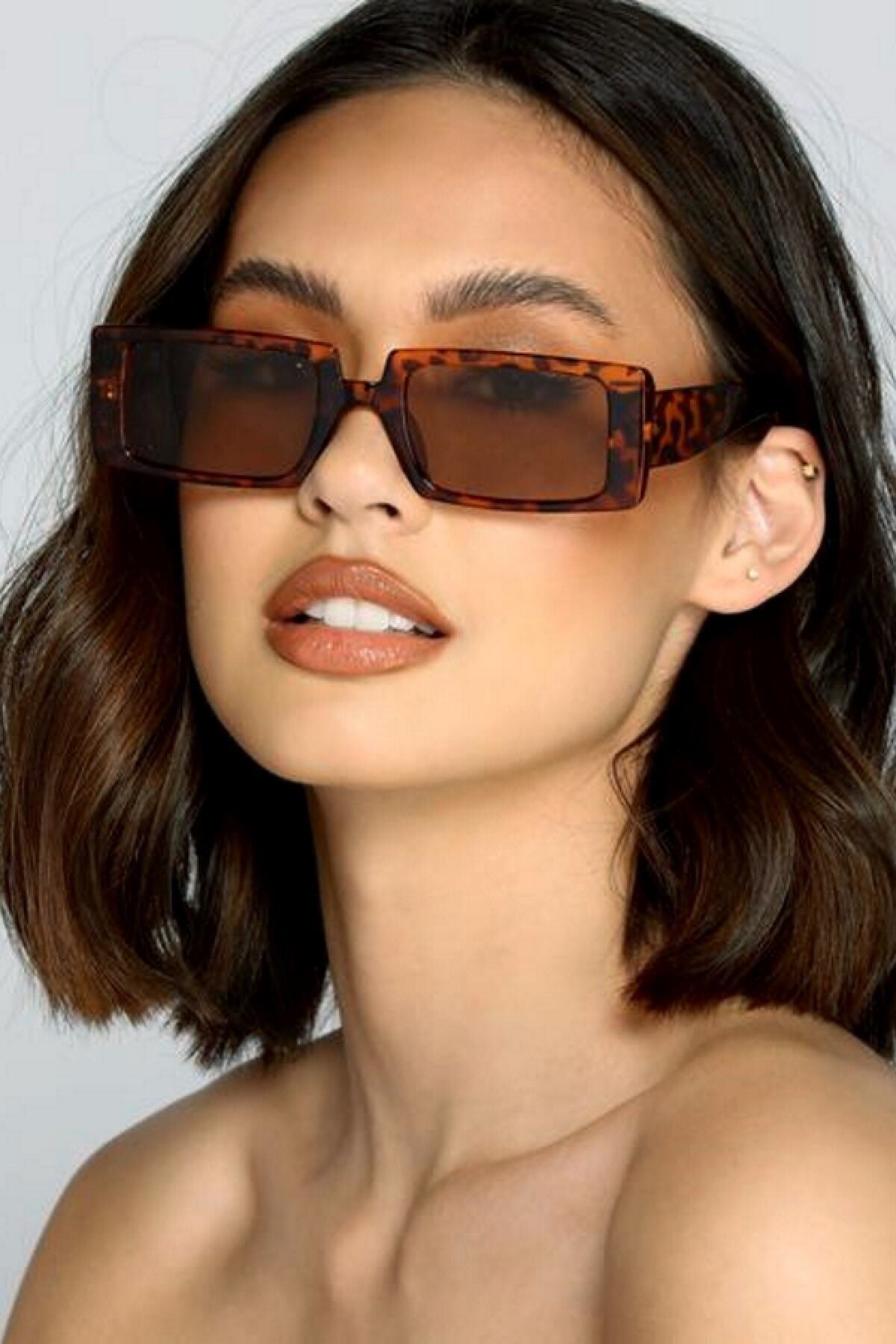 Mathilda Aksesuar Unisex Muse Dikdörtgen Güneş Gözlüğü Leopar