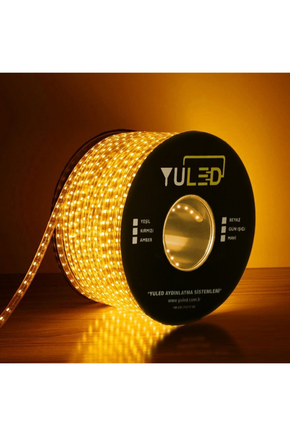 YULED Amber 3 Çipli Iç Dış Mekan Silikonlu Şerit Led 220v - Volt Double Pcb 5 Metre Güç Fişi