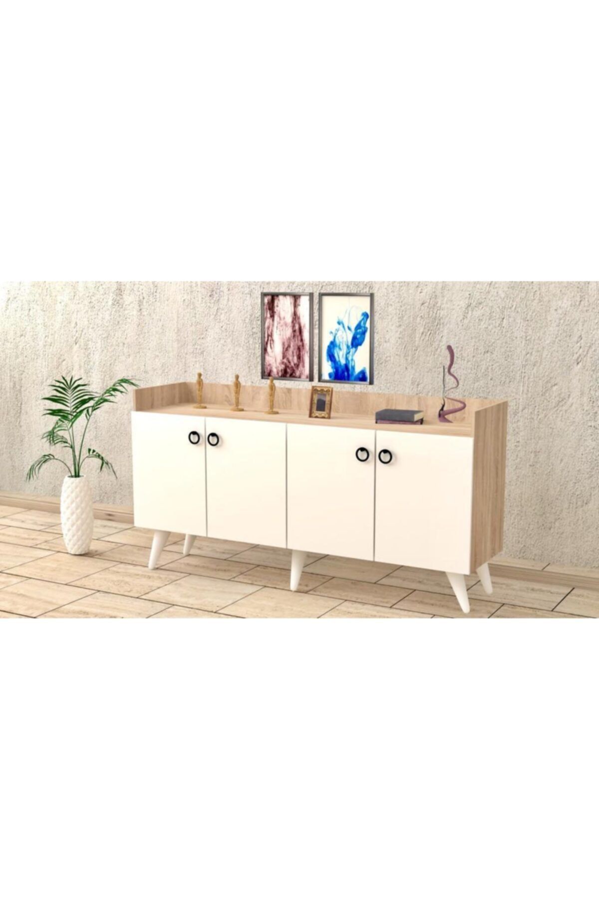 baramolife Çok Amaçlı Konsol Meşe Gövde & Beyaz Kapak