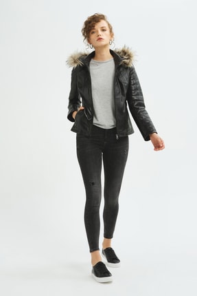 Kinsey Siyah Hakiki Deri Mont Kadın Image 0