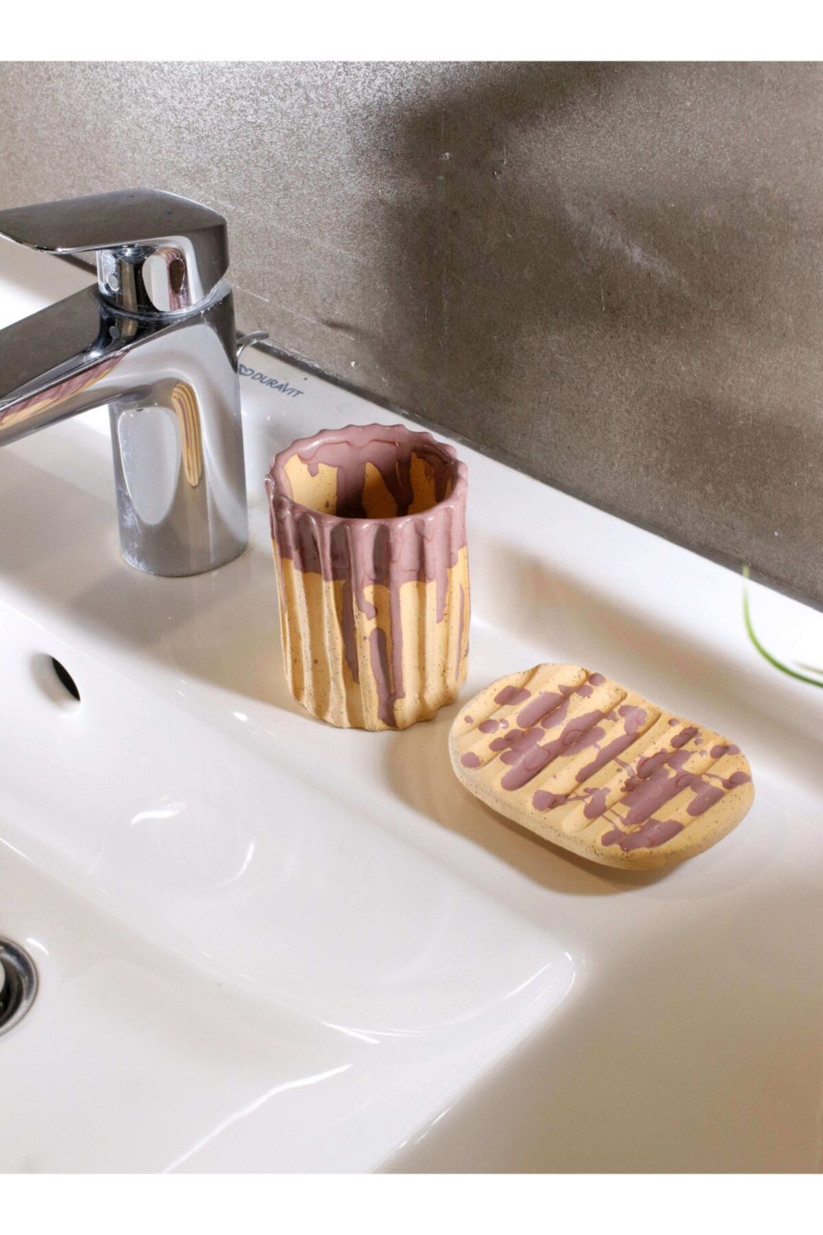 Le Touche El Yapımı Seramik Sabunluk Ve Diş Fırçalık Banyo Seti