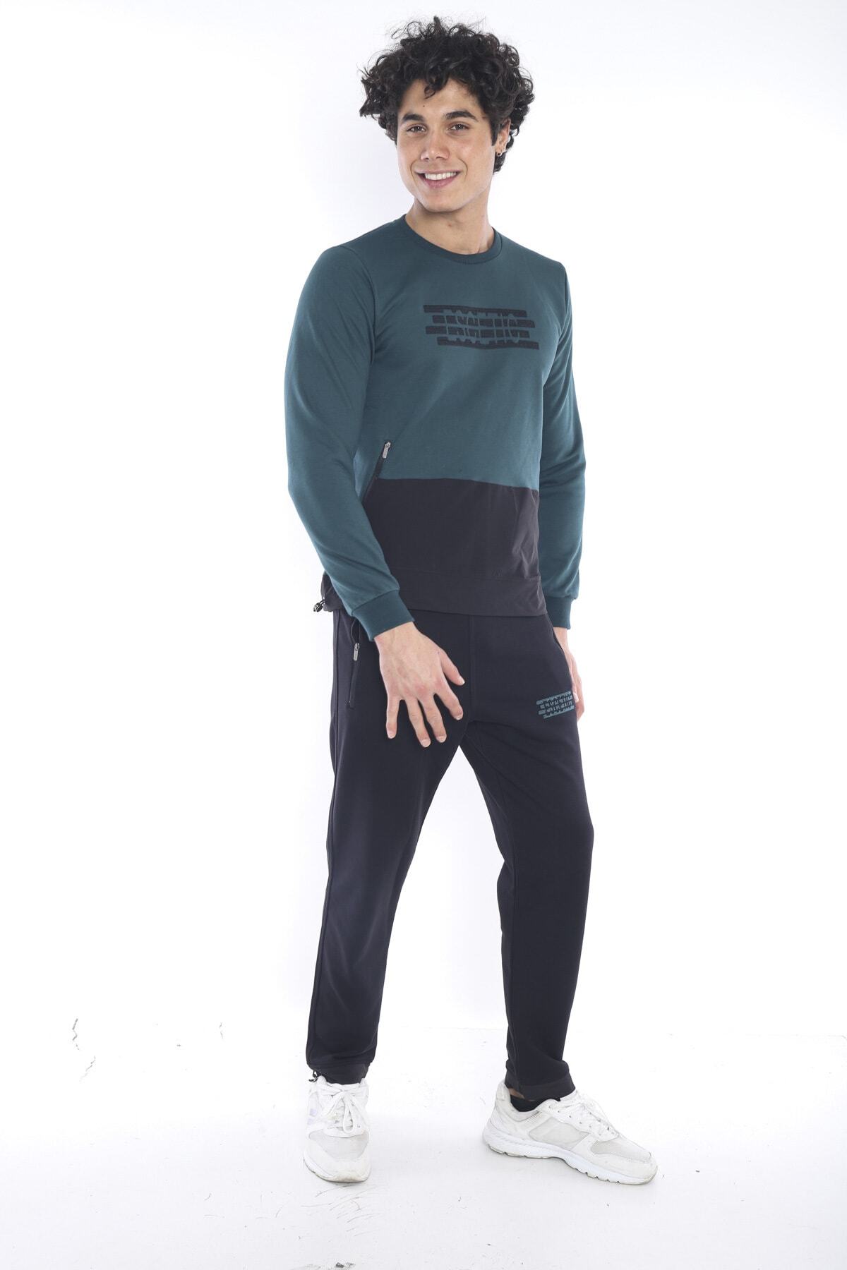 Escetic Erkek Spor Yeşil Sweatshirt Takım