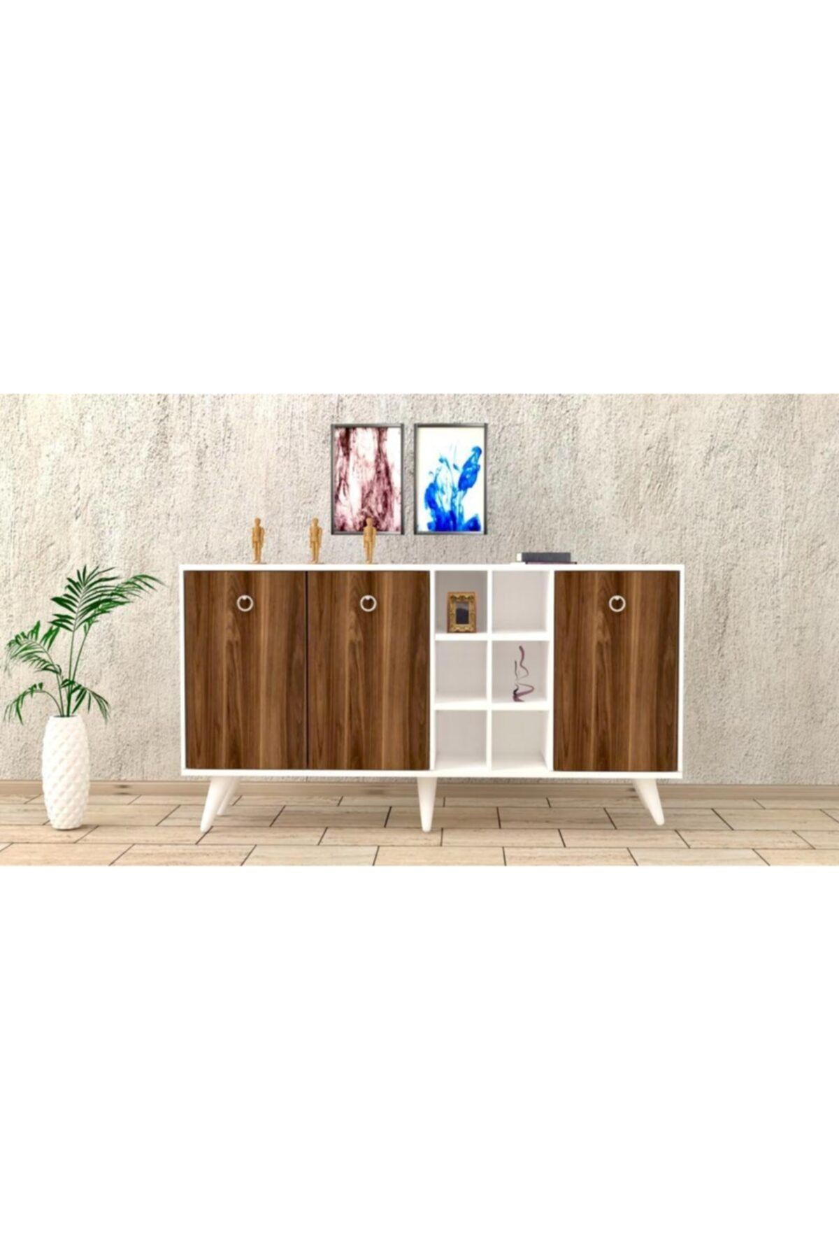 baramolife Çok Amaçlı Konsol, Beyaz Gövde & Ceviz Kapak,