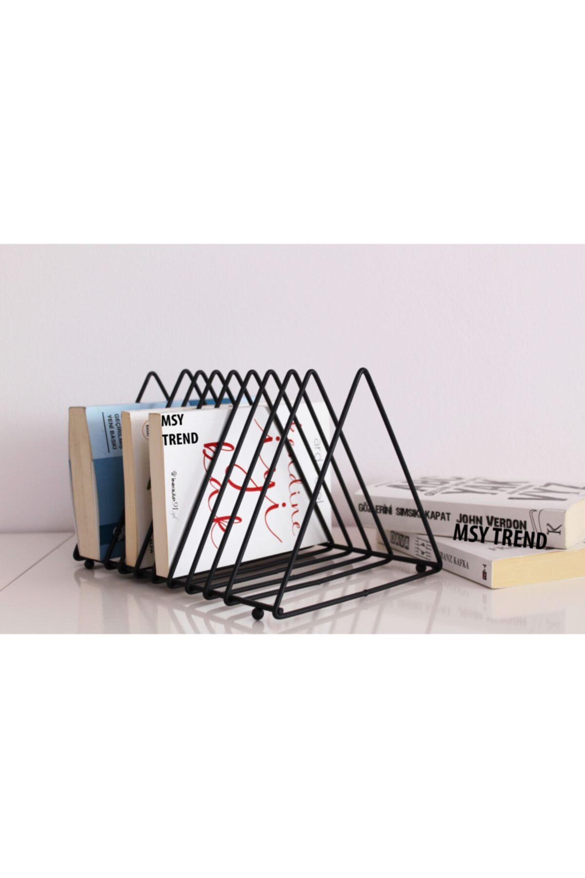 MsY TREND Masa Üstü Ofis Dergilik-plaklık 9 Bölmeli Üçgen Metal Kitaplık Organizer Gazetelik Vinil