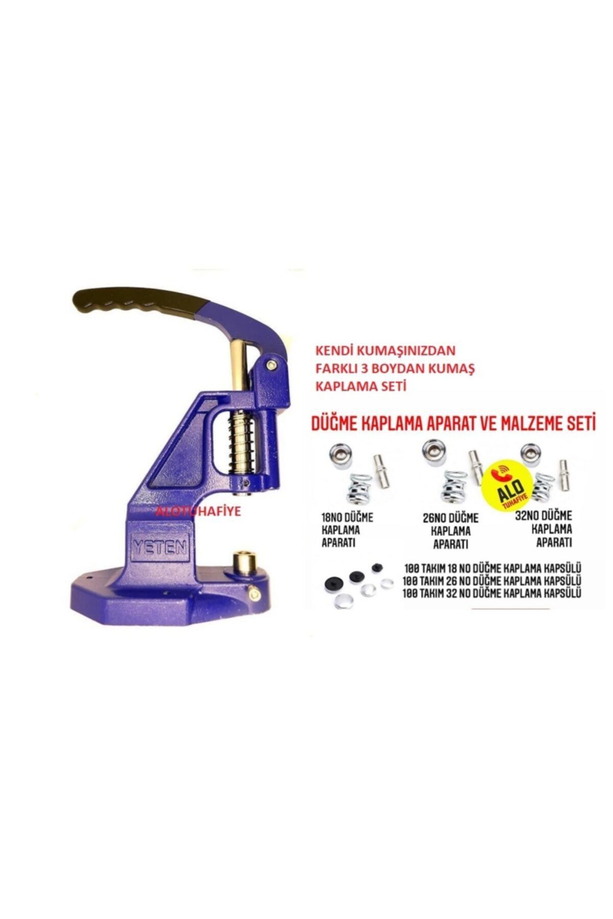 ALOTUHAFİYE Tulumba Pres Set 3 Boy Düğme Kaplama Malzemelerı Ile Set