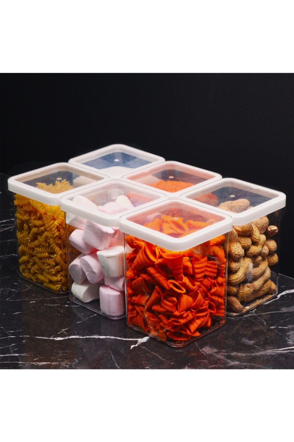 YzHome 6 Lı Kare Şeffaf Vakumlu Erzak Saklama Kabı Kavanoz 1000ml
