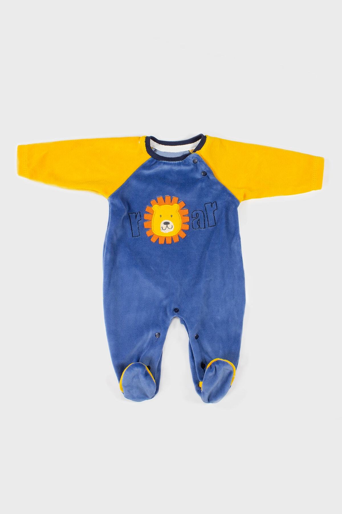 WOYKİDS Unisex Bebek 3 Boyutlu Aslan Desenli Roar Kadife Tulum Bbtf-7013106