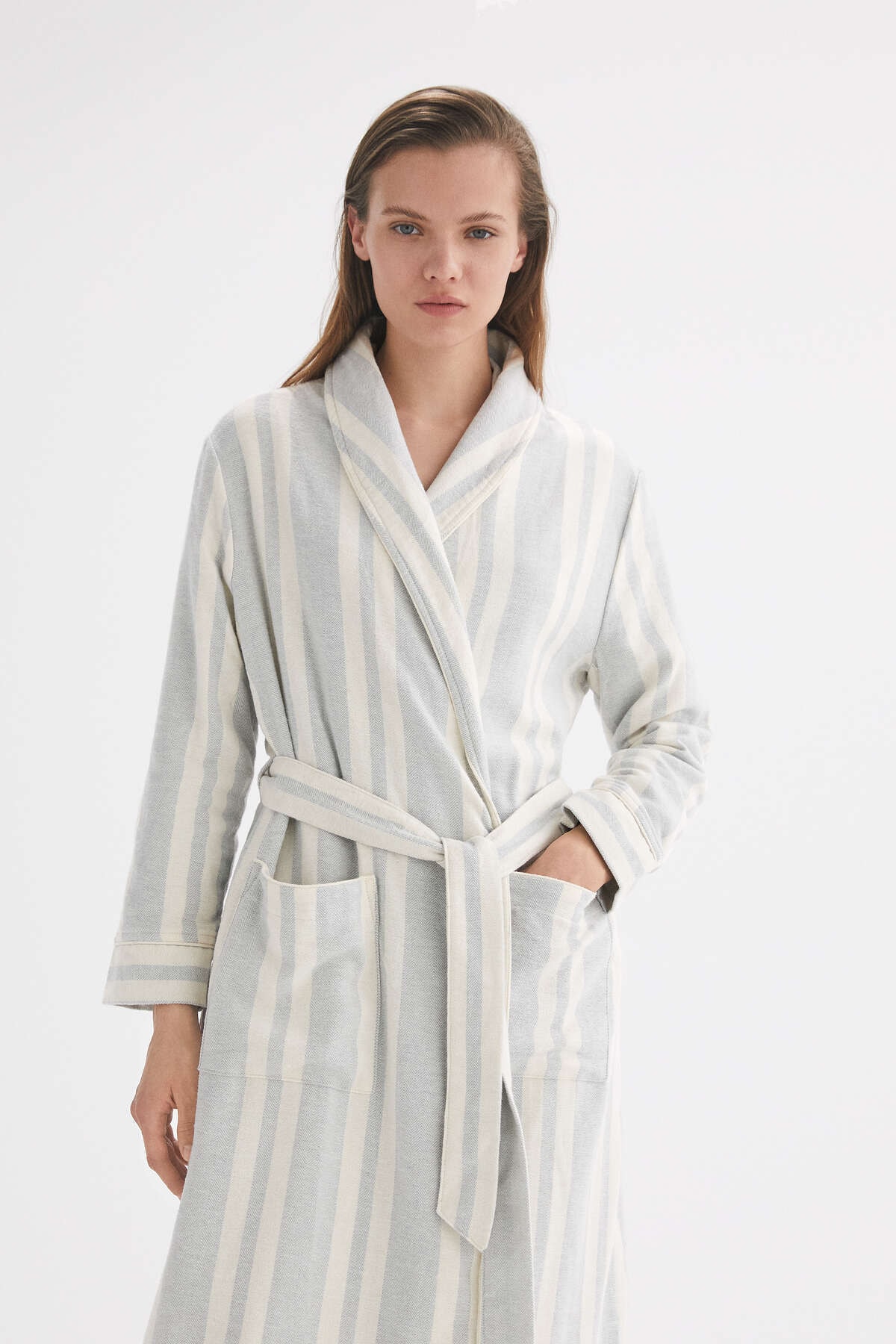 Oysho Extra Warm %100 Pamuklu Çizgili Sabahlık