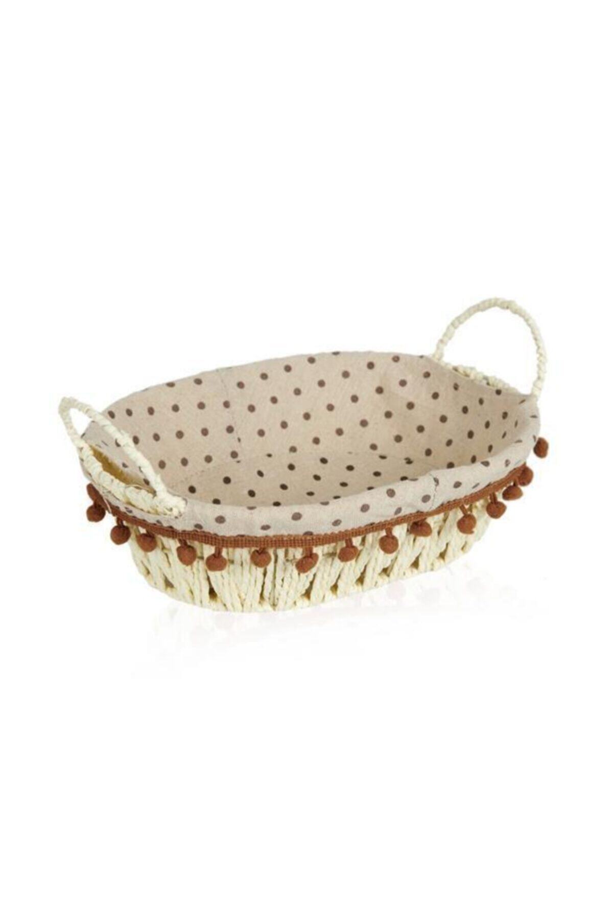ALBETTO Hasır Ekmeklik Ekmek Sepeti Oval Püsküllü Krem 27*20cm