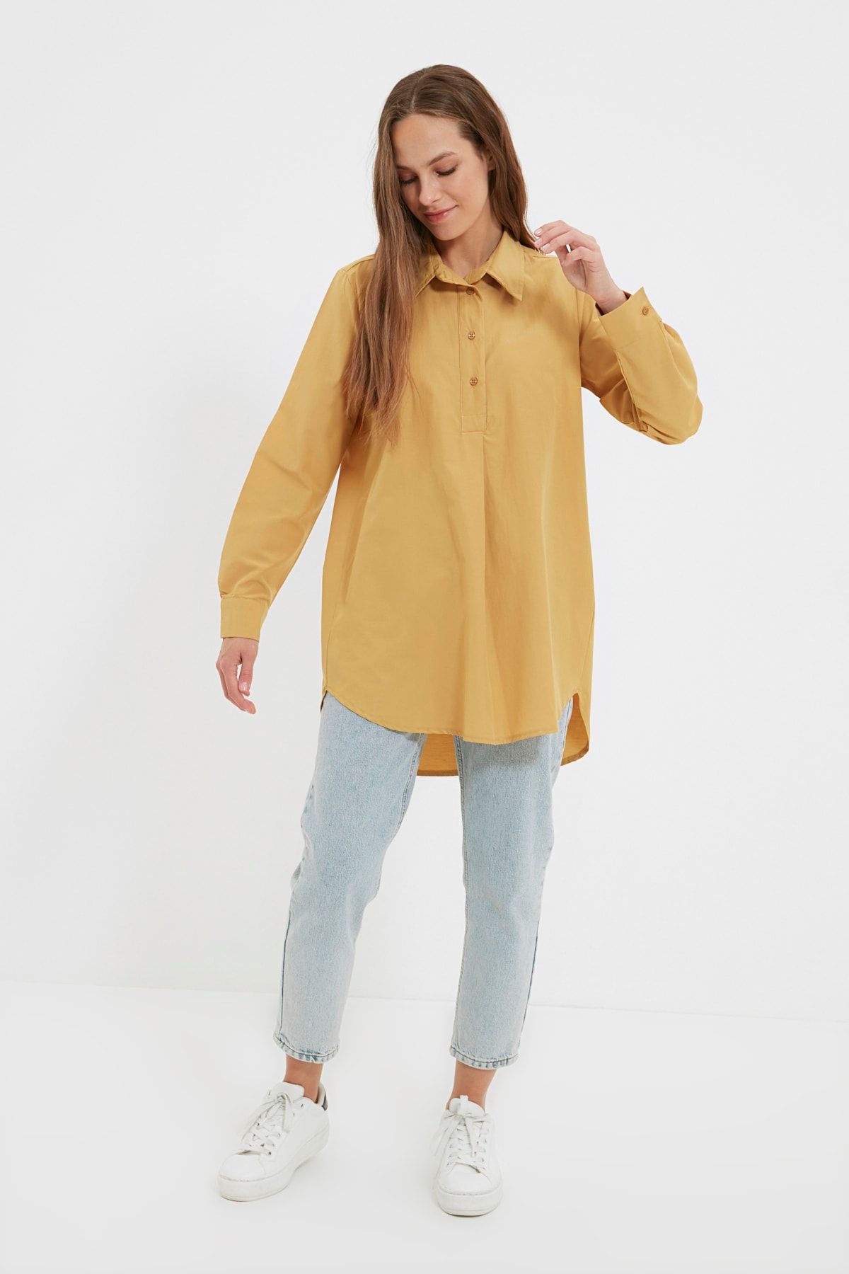 Trendyol Modest Camel Gömlek Yaka Tunik TCTAW22UK0122