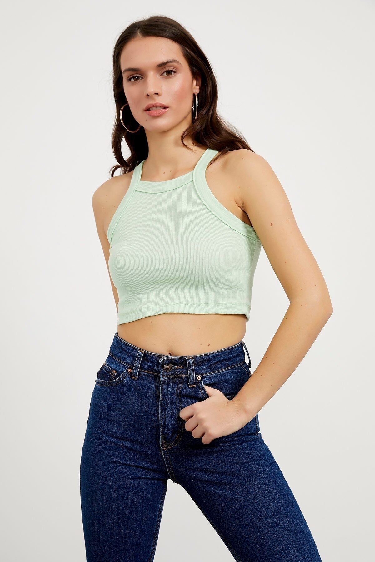 Arma Life Kadın Fıstık Yeşil Kare Halter Yaka Crop Atlet