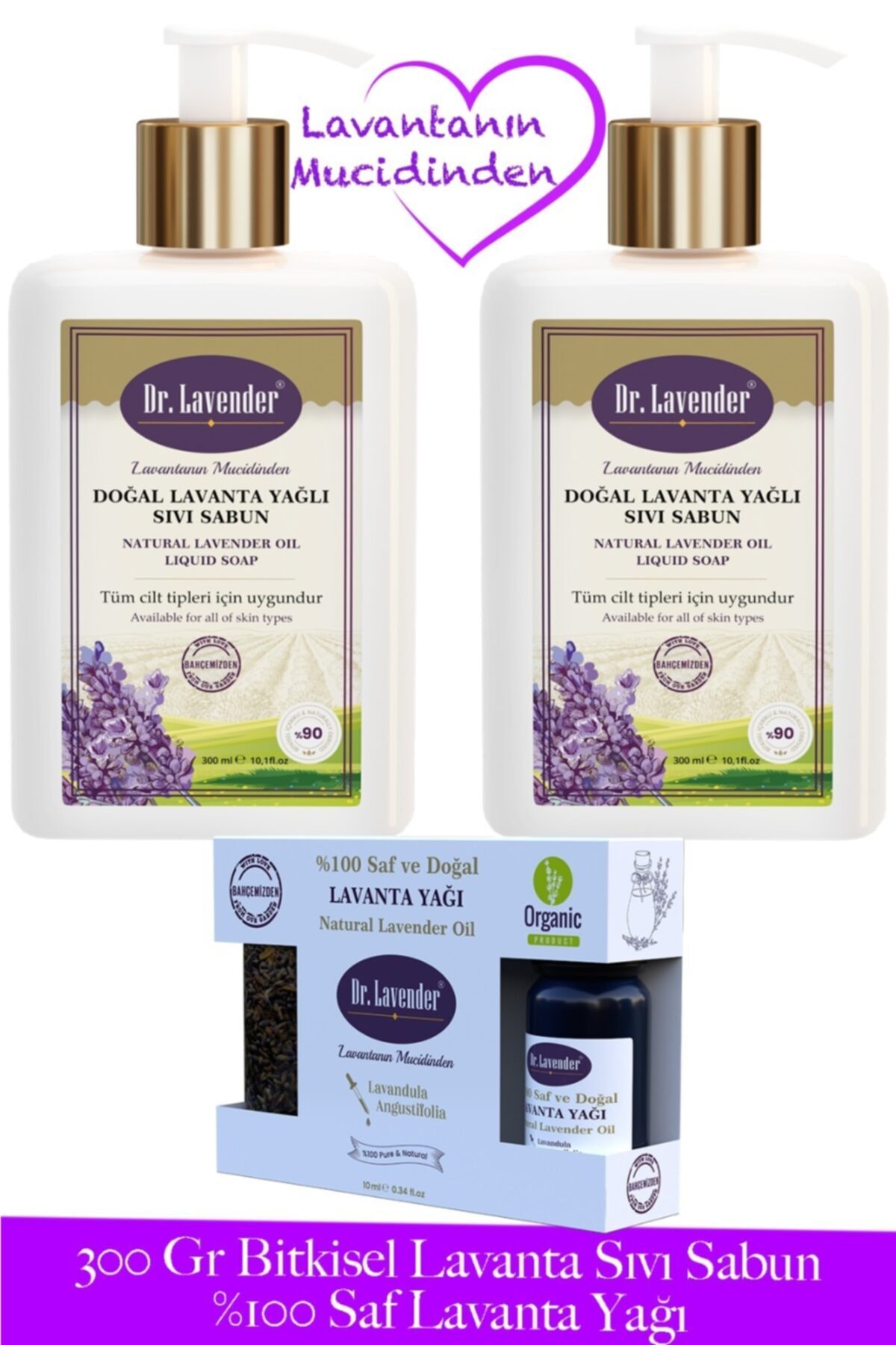 Dr. Lavender 2 Adet Bitkisel Lavanta Yağlı Sıvı Sabun 300 Gr +saf Lavanta Yağı Lavanta Çiçeği Hediye