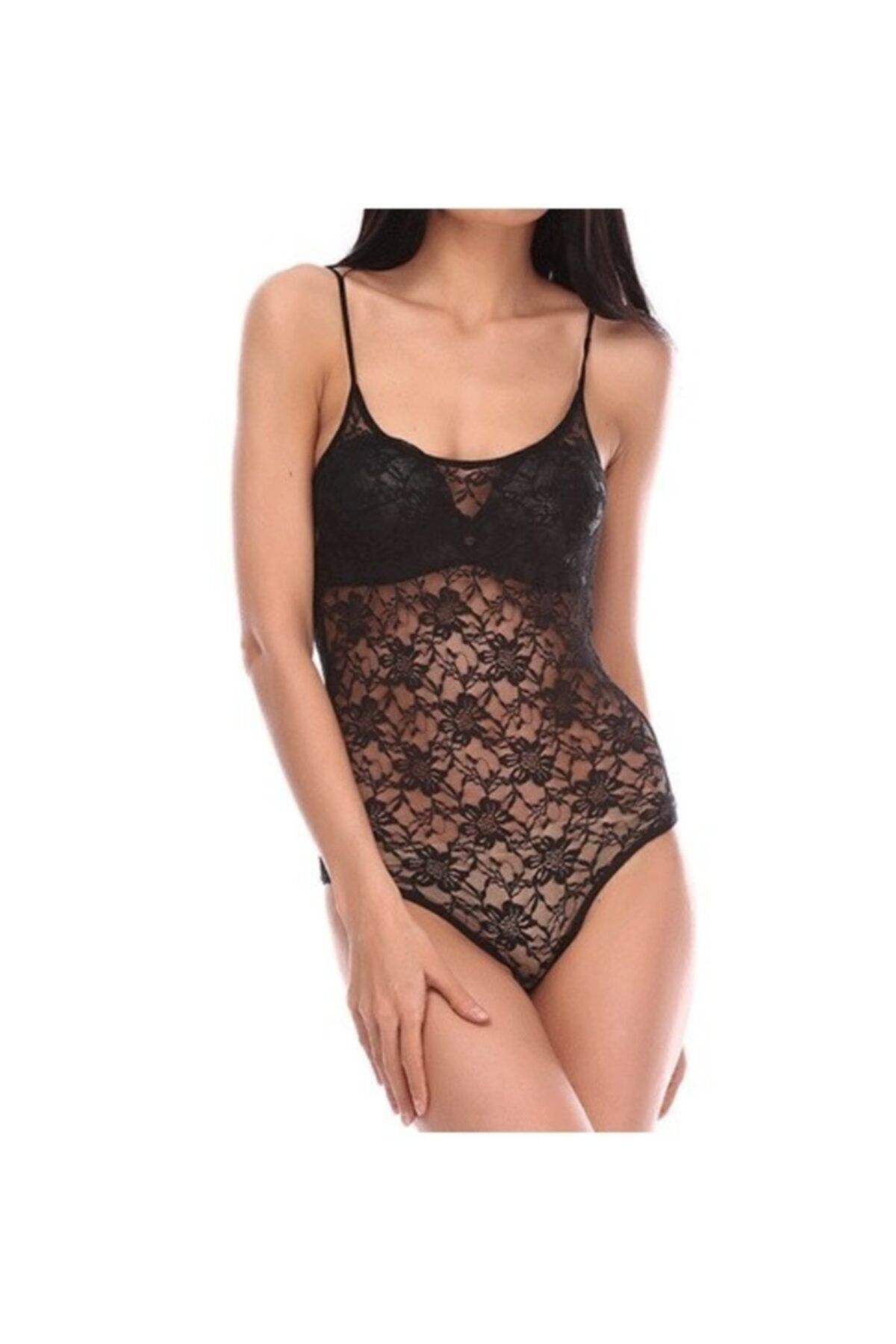 Jiber Kadın Dantelli Transparan Ince Askılı Çıtçıtlı Body Jbr-558