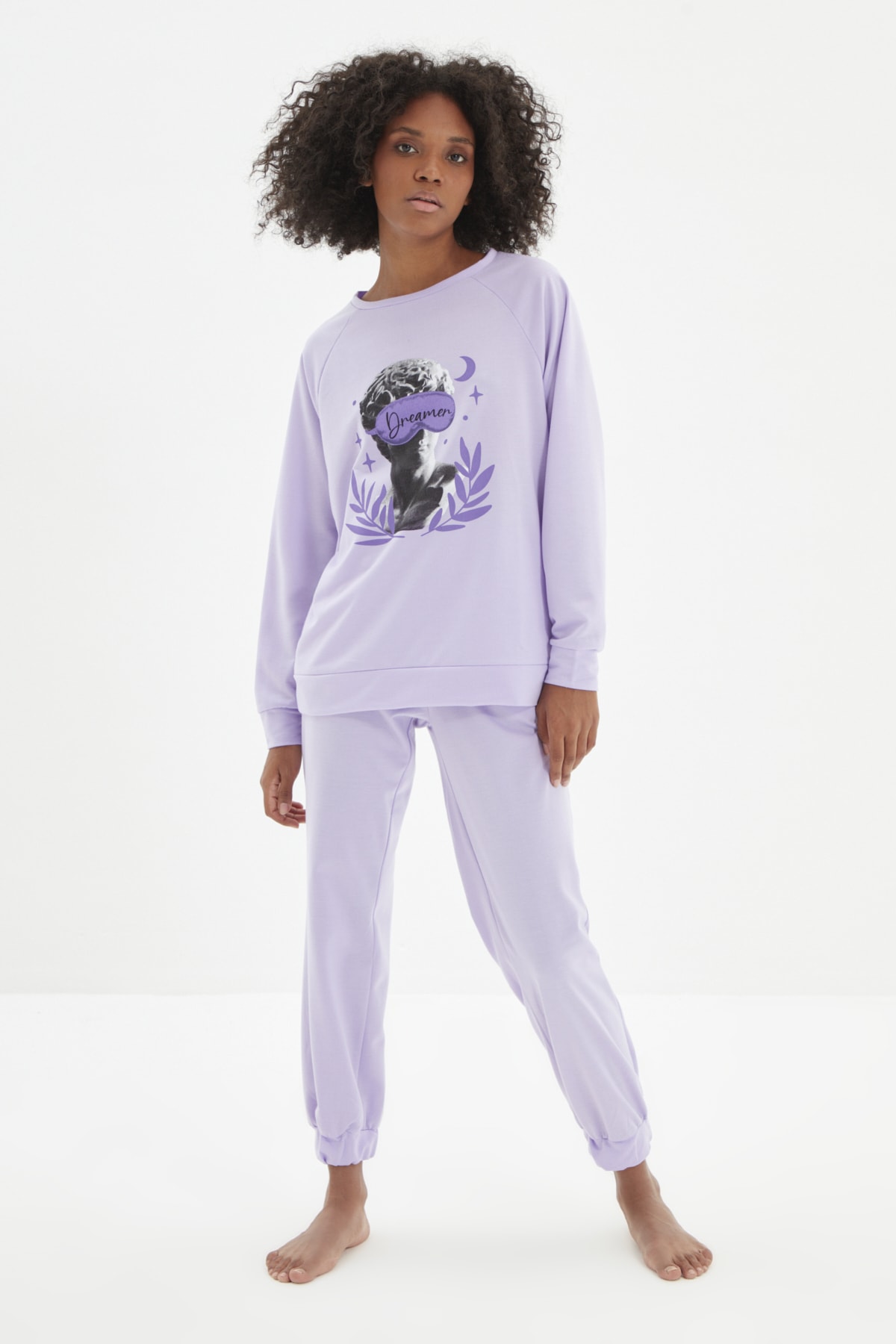 TRENDYOLMİLLA Lila Baskılı Örme Pijama Takımı THMAW22PT0732