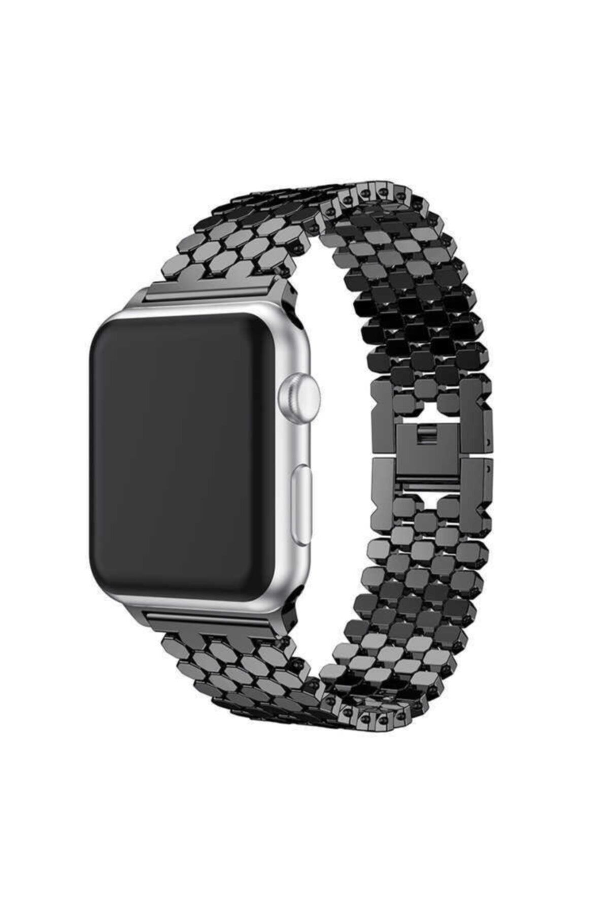Apple Watch Series 7 42 44 45 Mm Metal Petek Tasarım Kordon Siyah Ve Socket