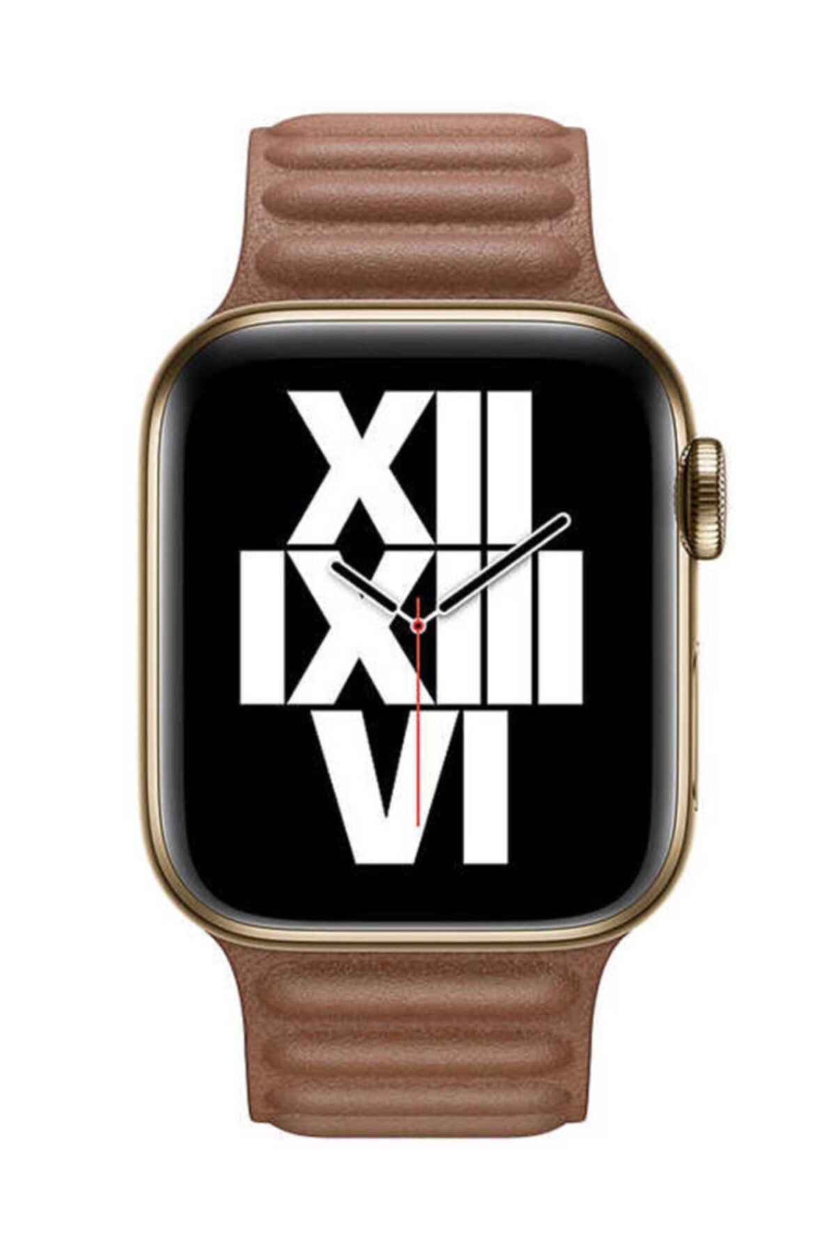 Apple Watch Series 7 42 44 45 Mm Suni Deri Mıknatıslı Kordon Kahve Ve Socket