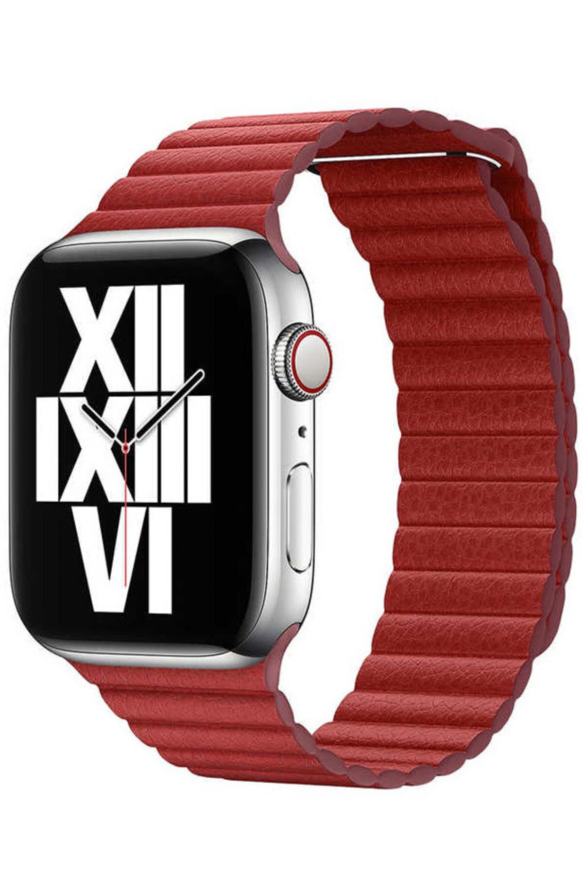 Apple Watch Series 7 38 40 41 Mm Deri Kordon Kırmızı Ve Socket