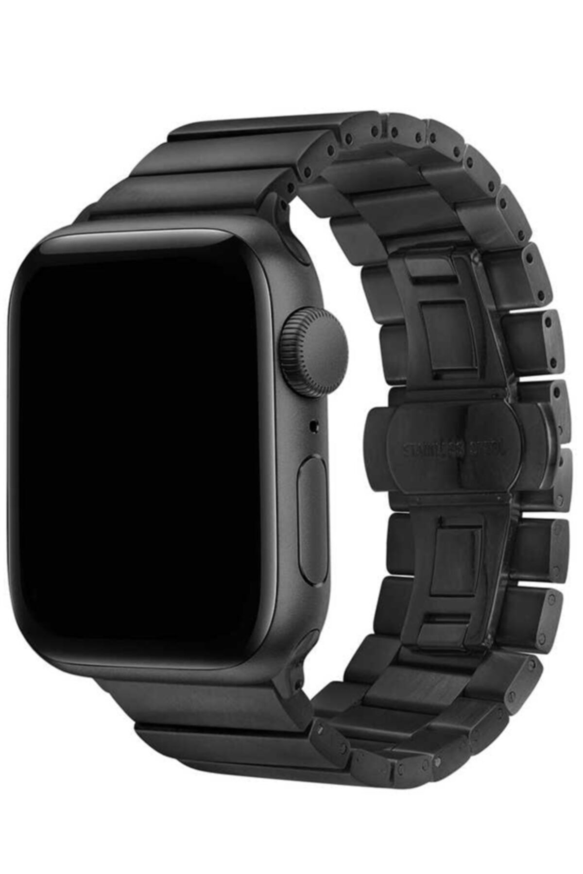 Apple Watch Series 7 42 44 45 Mm Metal Kaplamalı Kordon Kayış Siyah + Socket
