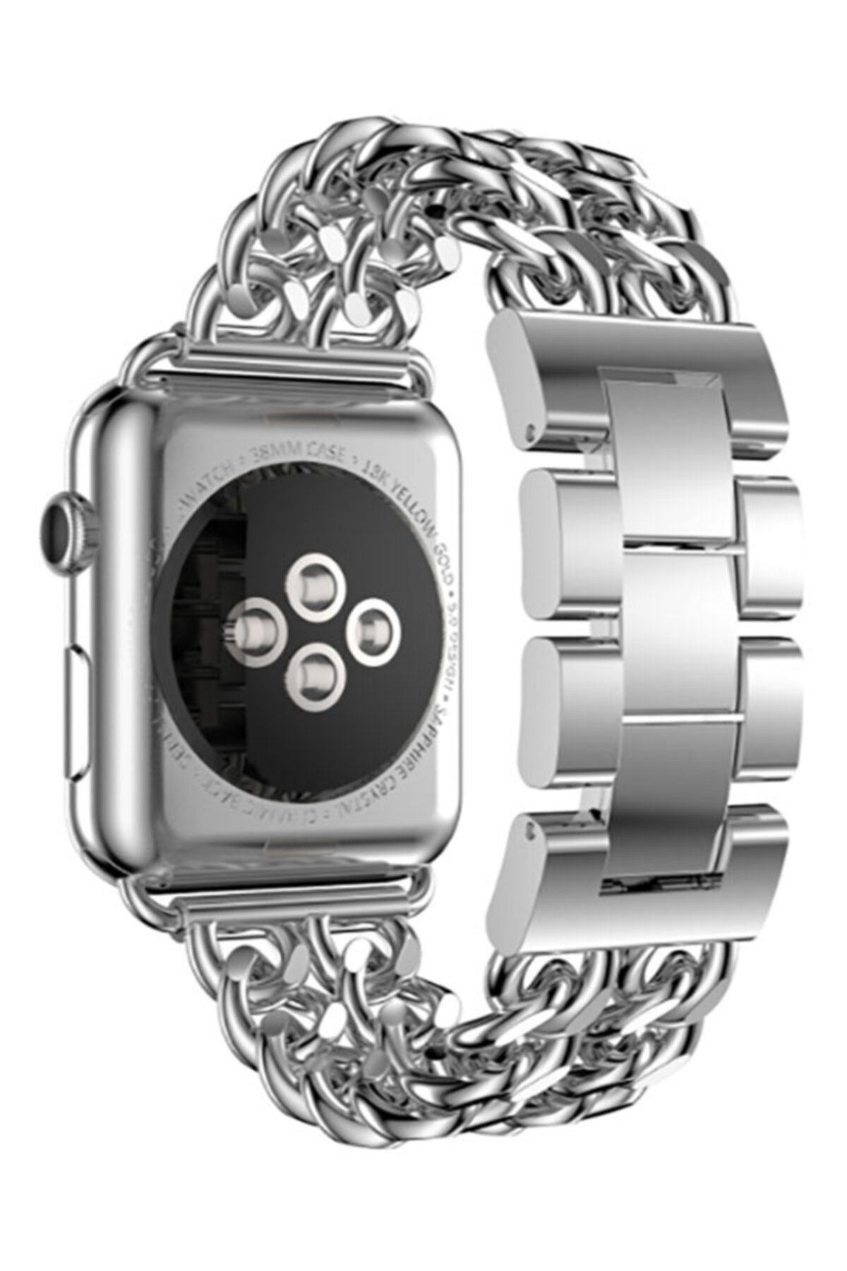 Apple Watch Series 7 38 40 41 Mm Zincir Halkalı Metal Kayış Kordon Gümüş + Socket