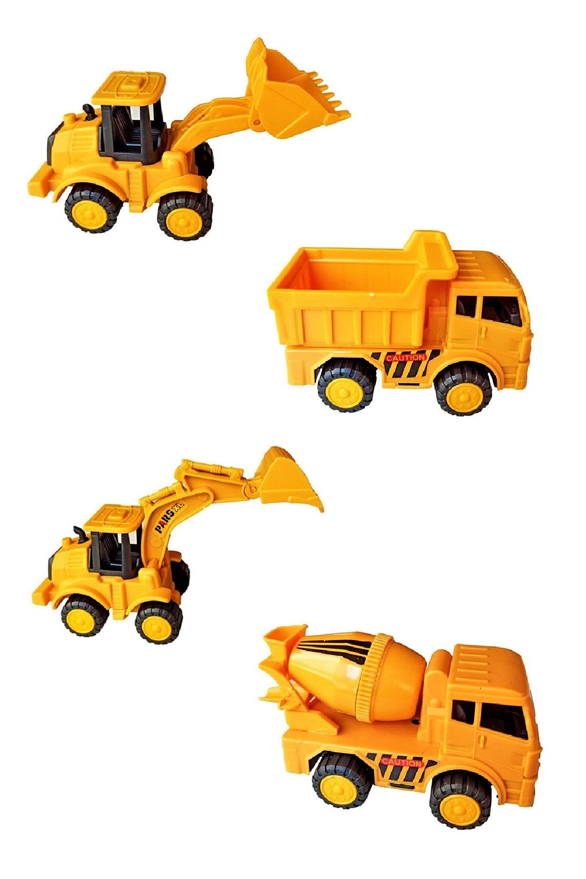 Toysberg Oyuncak Sürtmeli Iş Makinaları Seti - 4'lü Iş Araçları Seti - Dozer, Kepçe,