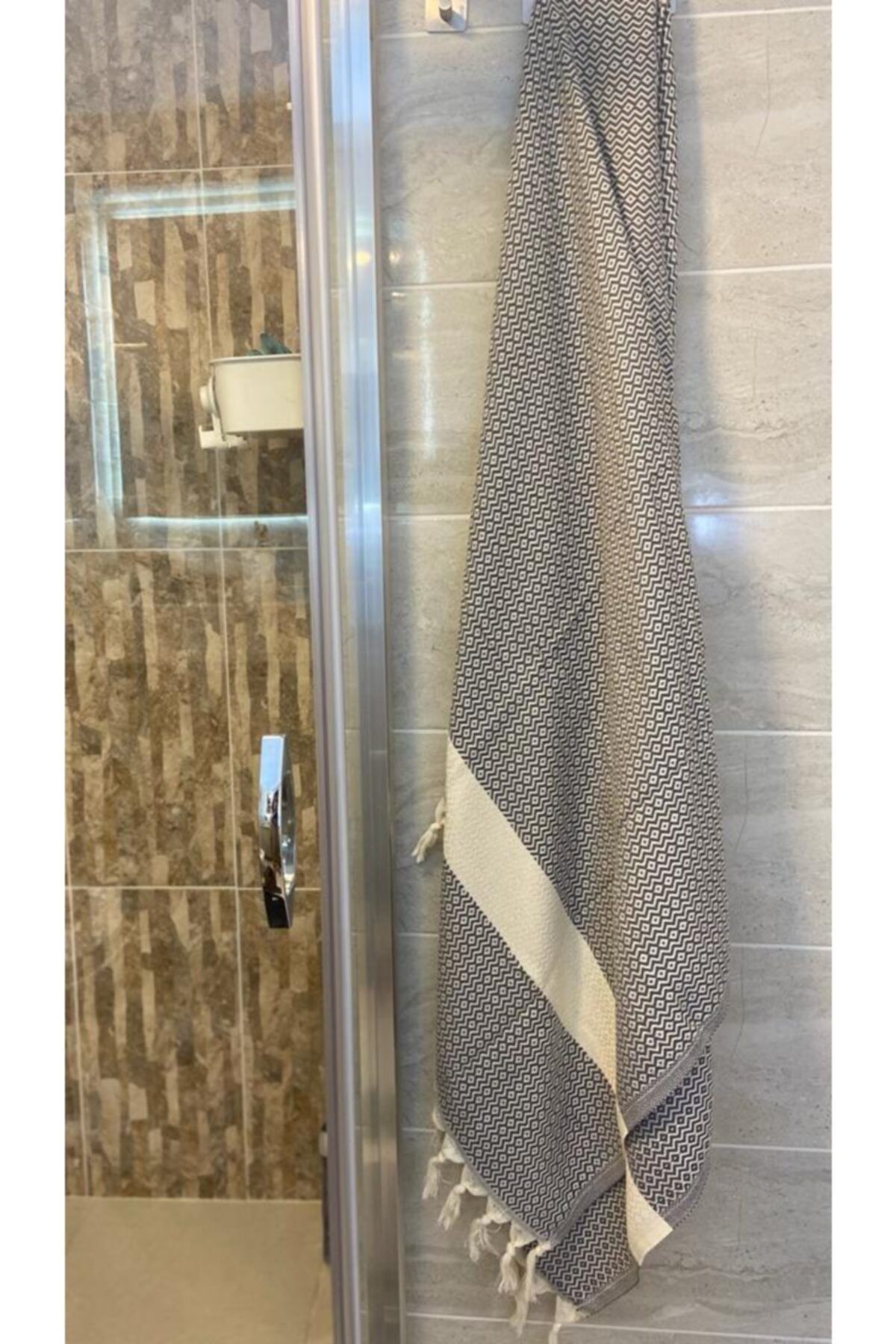 Ebru Çeyiz Füme Beyaz Peştemal Banyo Hamam Havlusu 100x175