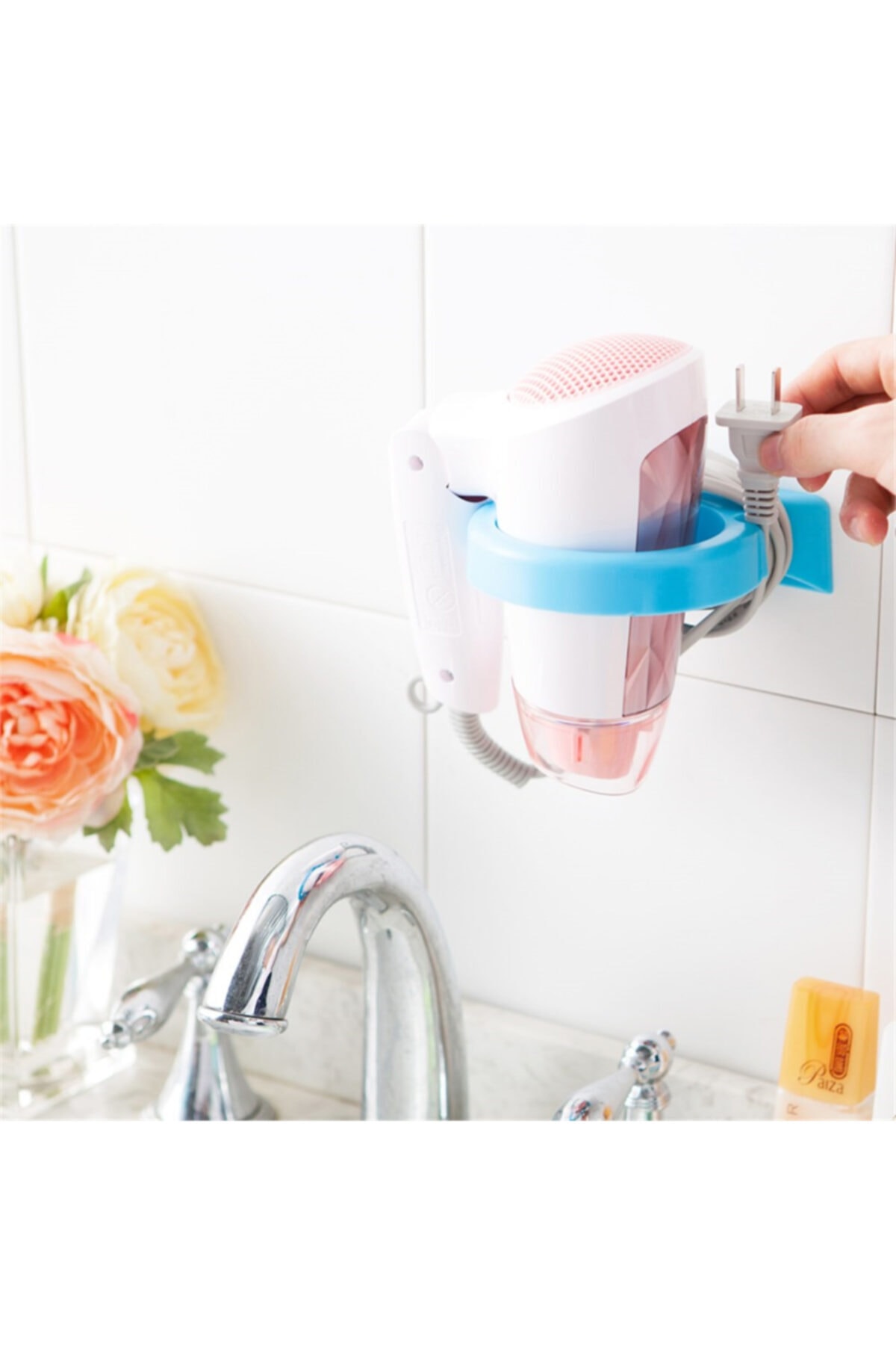 FırsatVar Plastik Saç Kurutma Fön Makinesi Askısı Vantuzlu Banyo Askısı Düzenleyici Tutucu