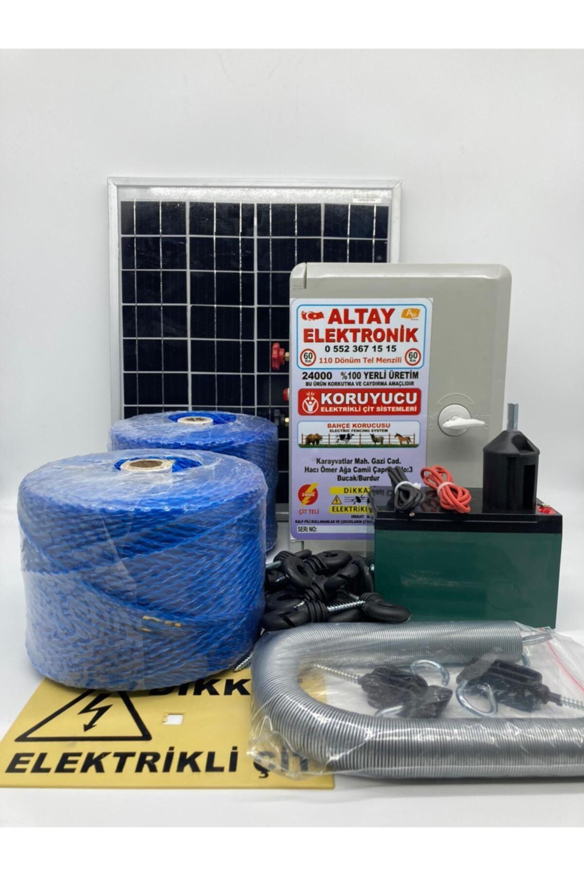 KORUYUCU ÇİT Koruyucu Elektrikli Çit Cihazı Güneş Enerjili (domuz Ayı Kovucu )+1000m Çit Ipi+100 Adet Izolatör