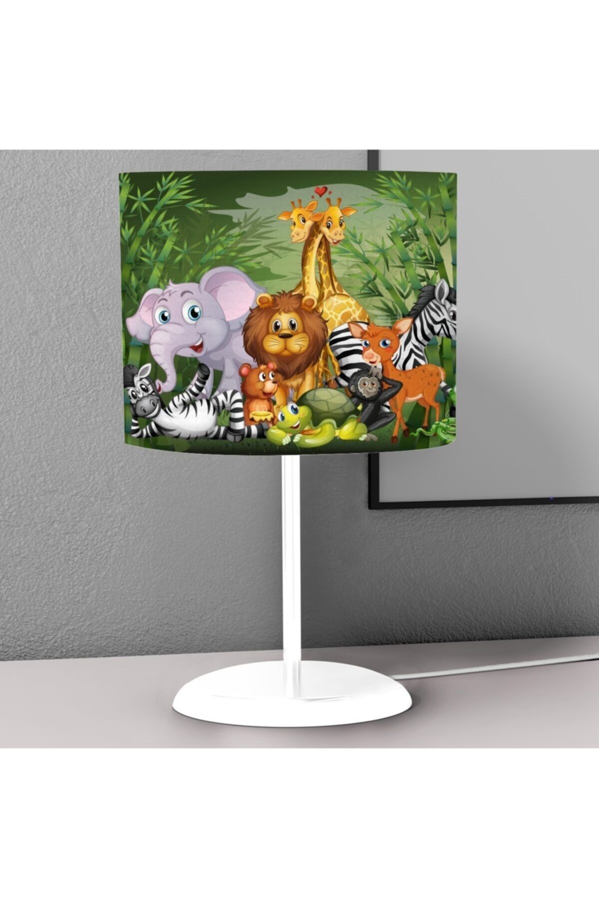 Tinybabyconcept Yeni Safari Hayvanlar Desenli Çocuk Odası Dijital Baskılı Çocuk Odası Masaüstü Abajur Avize
