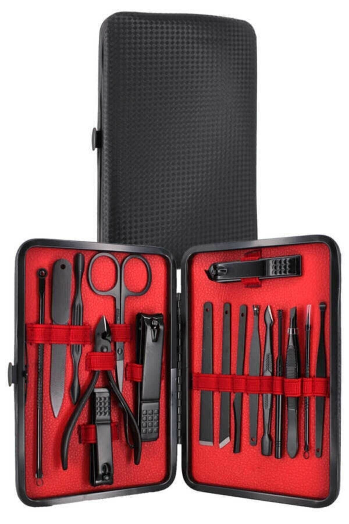 Black Apollo Profesyonel 17 Parça Kırmızı Siyah Manikür Çantalı Set