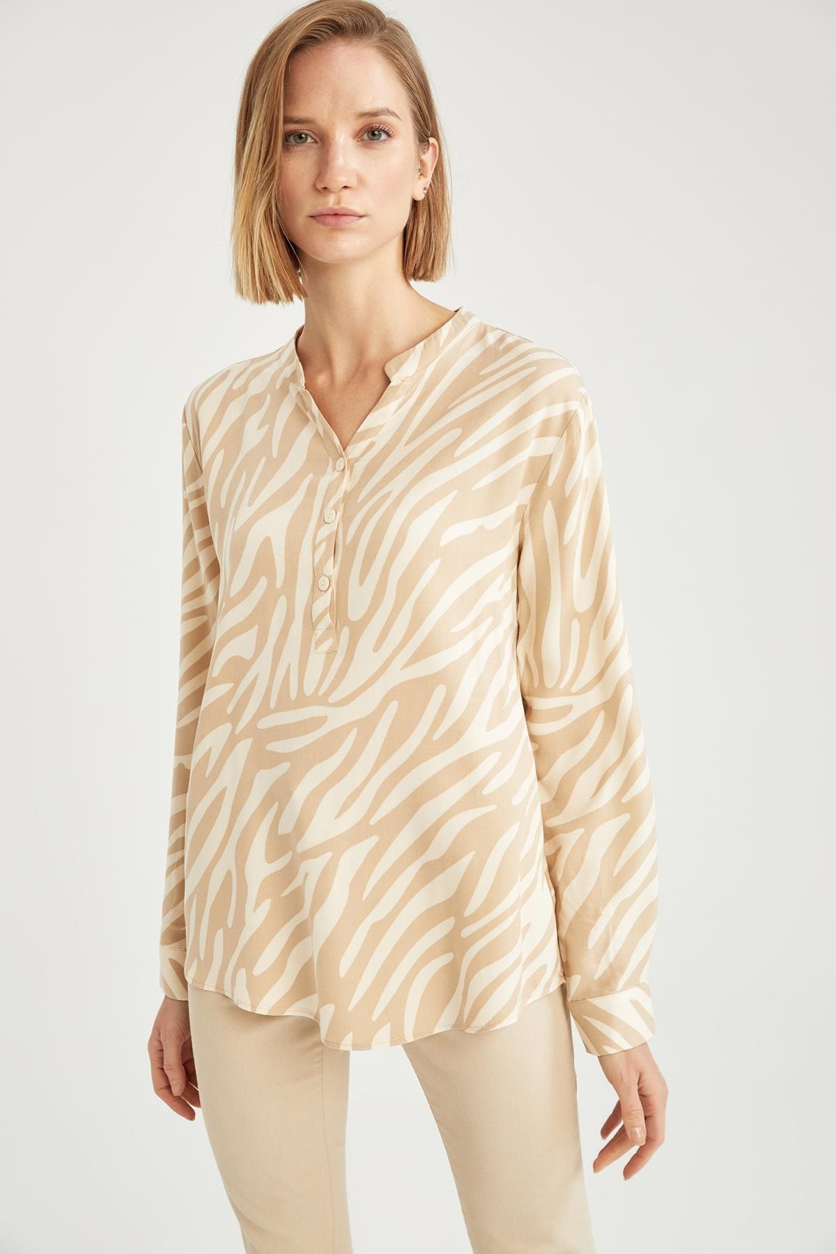 DeFacto Traditional Hakim Yaka Relax Fit Zebra Desenli Tunik