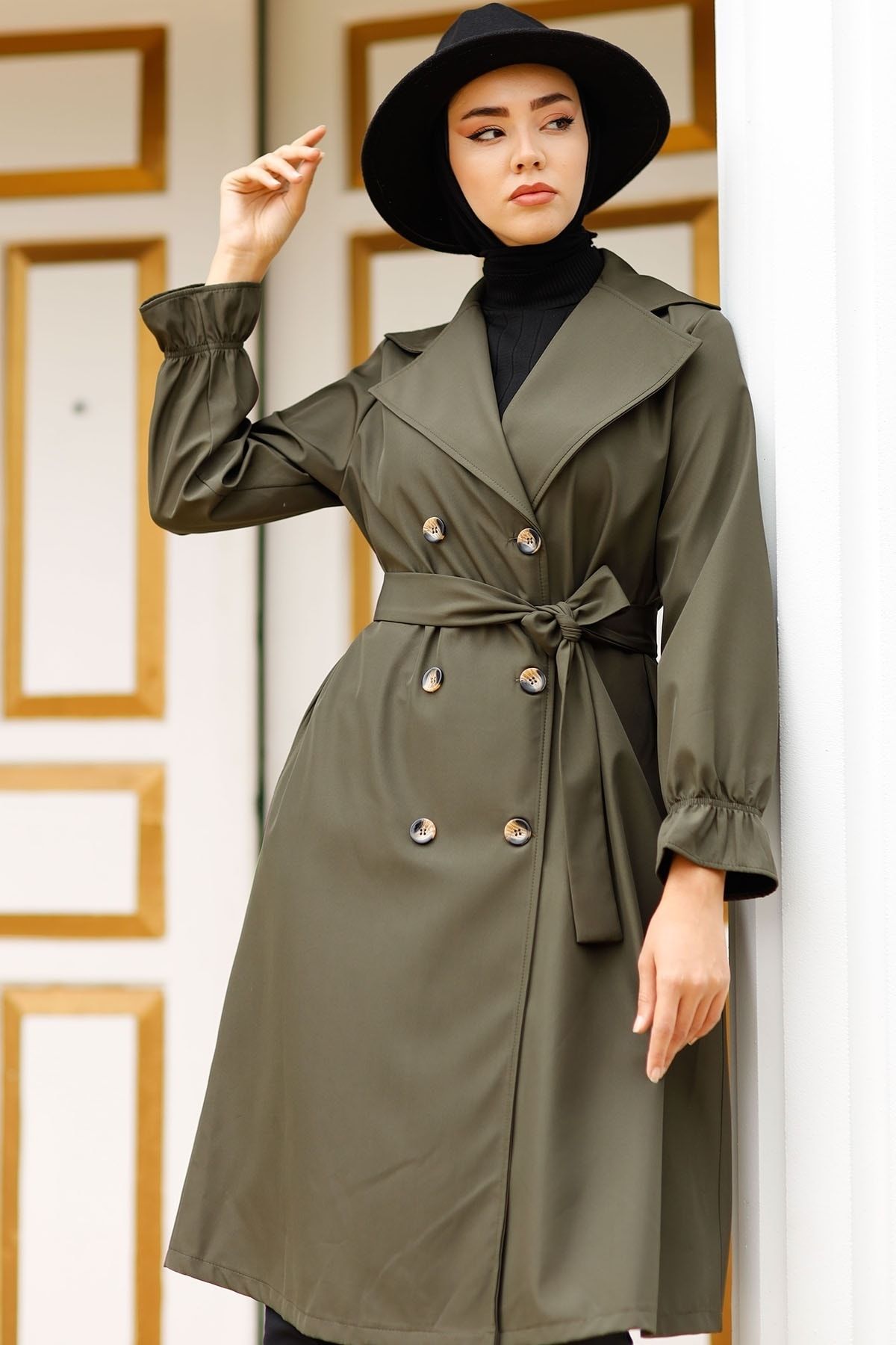InStyle Kol Ağzı Lastikli Düğme Detay Trençkot - Haki