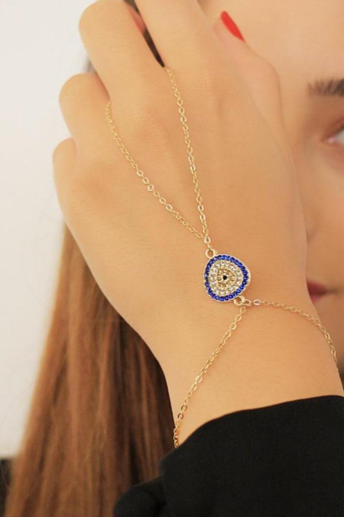 BAHELS Kadın Gold Zirkon Taşlı Nazar Boncuğu Figürlü Altın Renk Şahmeran