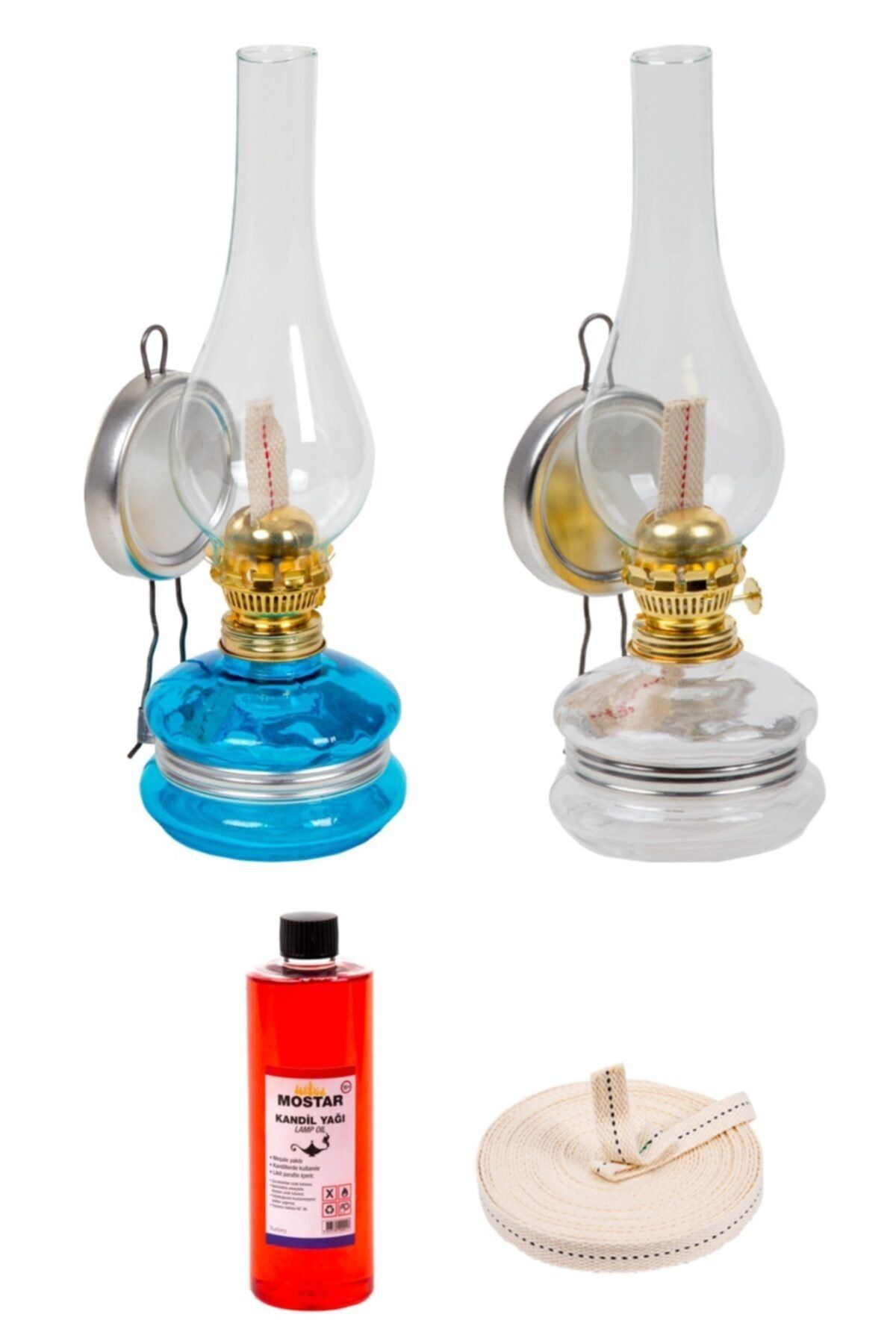 ŞEHRİMOSTARKIRK1 Gaz Lambası 2 Li Set-400 Ml Kokusuz Yağ-1 Metre Fitil -set