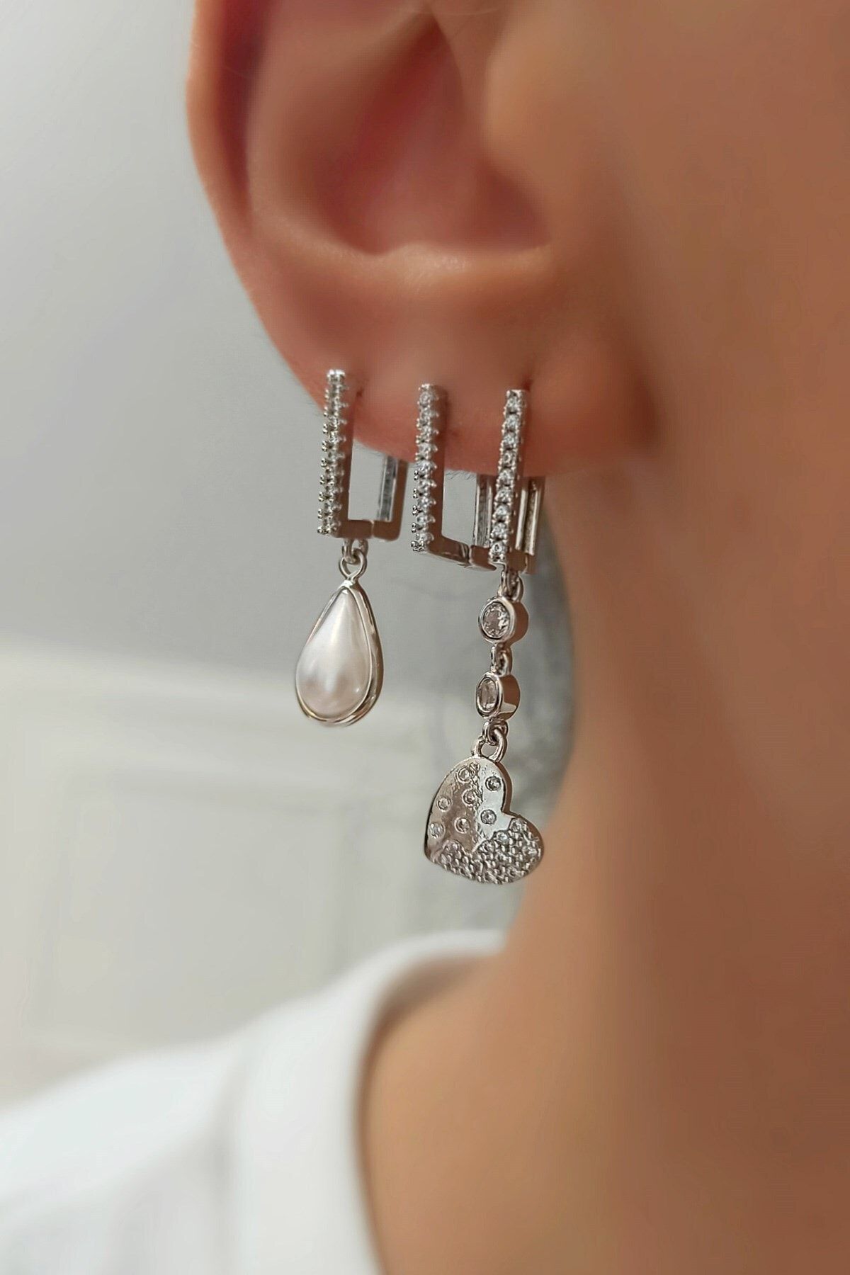 Çlk Accessories 3 Lü Taşlı Incili Taşlı Küpe Kombin Trküpe34067 B34003