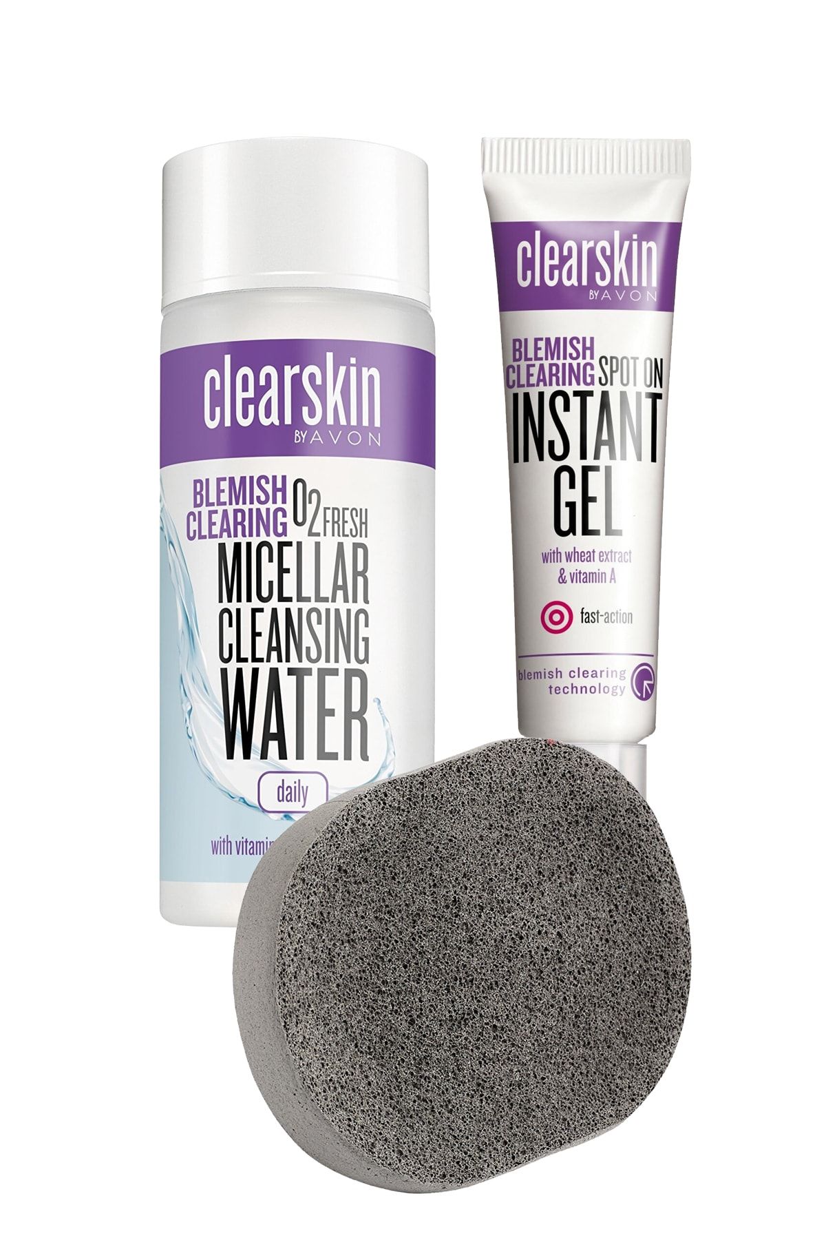 AVON Clearskin Micellar Temizleme Suyu Leke Görünümünü Düzgünleştirici Jel Ve Planet Spa Kömür Sünge