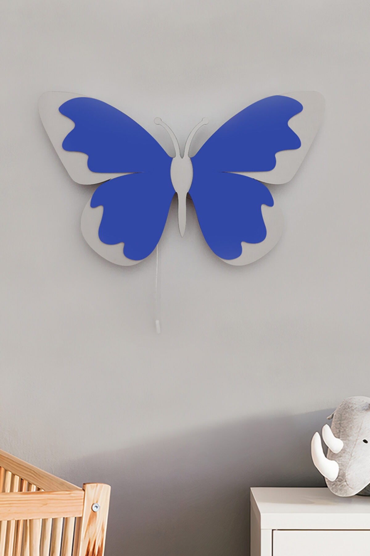 CAPRİCE HALI Mavi Sevimli Kelebek Çocuk Odası Duvar Dekoru Ahşap Aydınlatma Gece Lambası